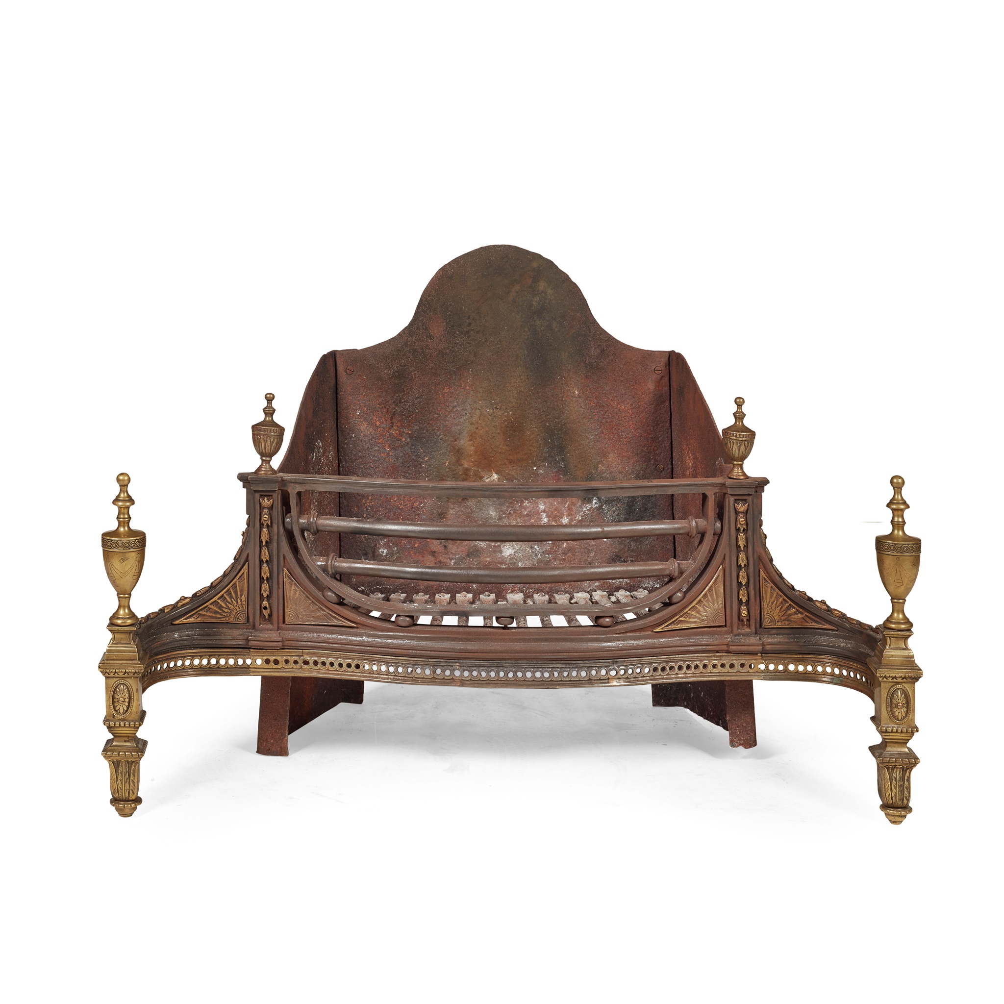 GEORGIAN STYLE BRASS AND STEEL FIRE GRATE