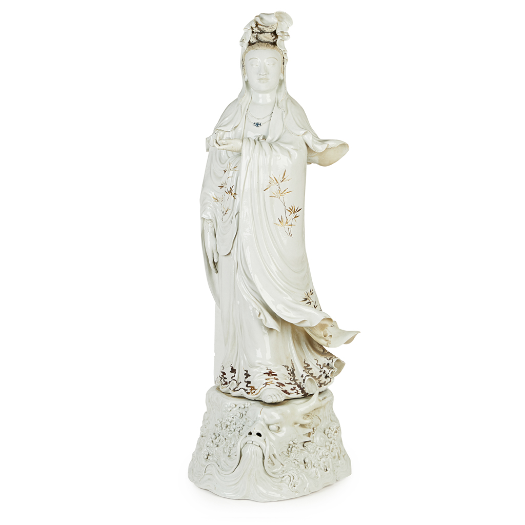 MASSIVE BLANC-DE-CHINE FIGURE OF GUANYIN