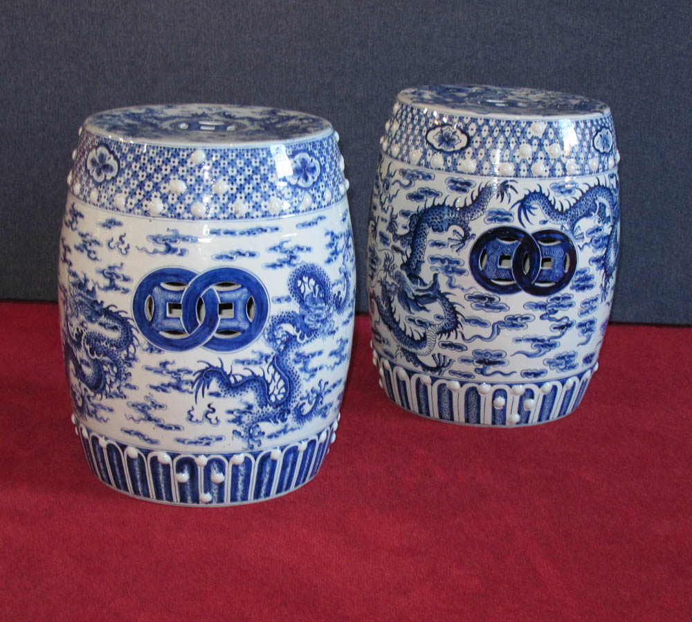 A pair of Chinese blue painted garden seats