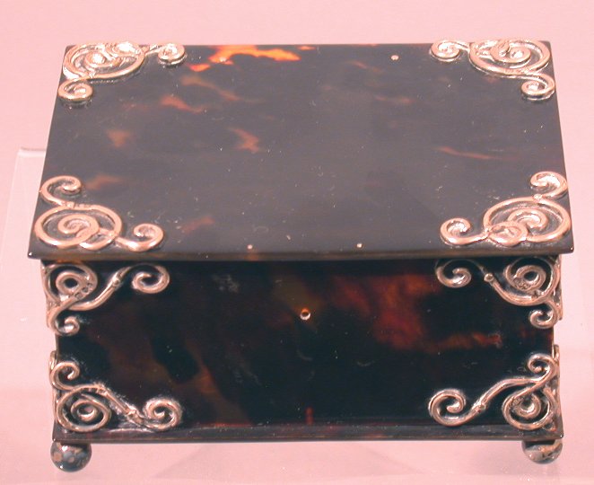 An English tortoiseshell and silver casket