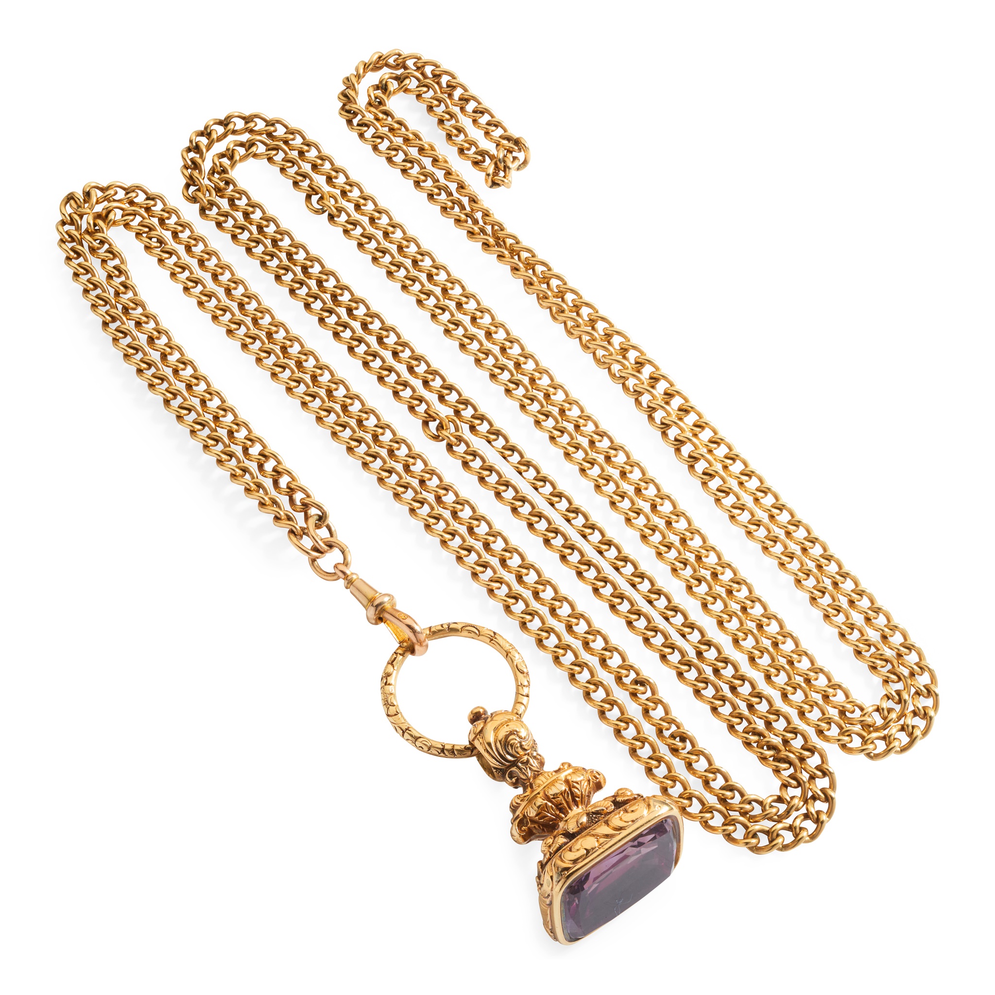 An amethyst fob and chain