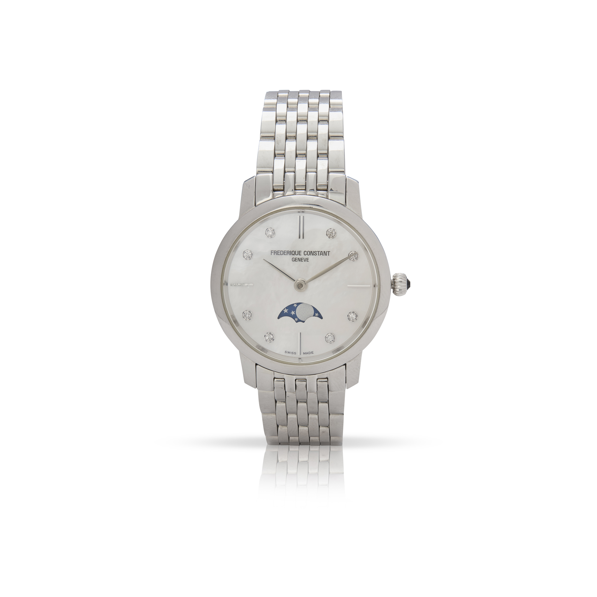 Frederique Constant, Genève. A stainless steel quartz bracelet watch with moonphase