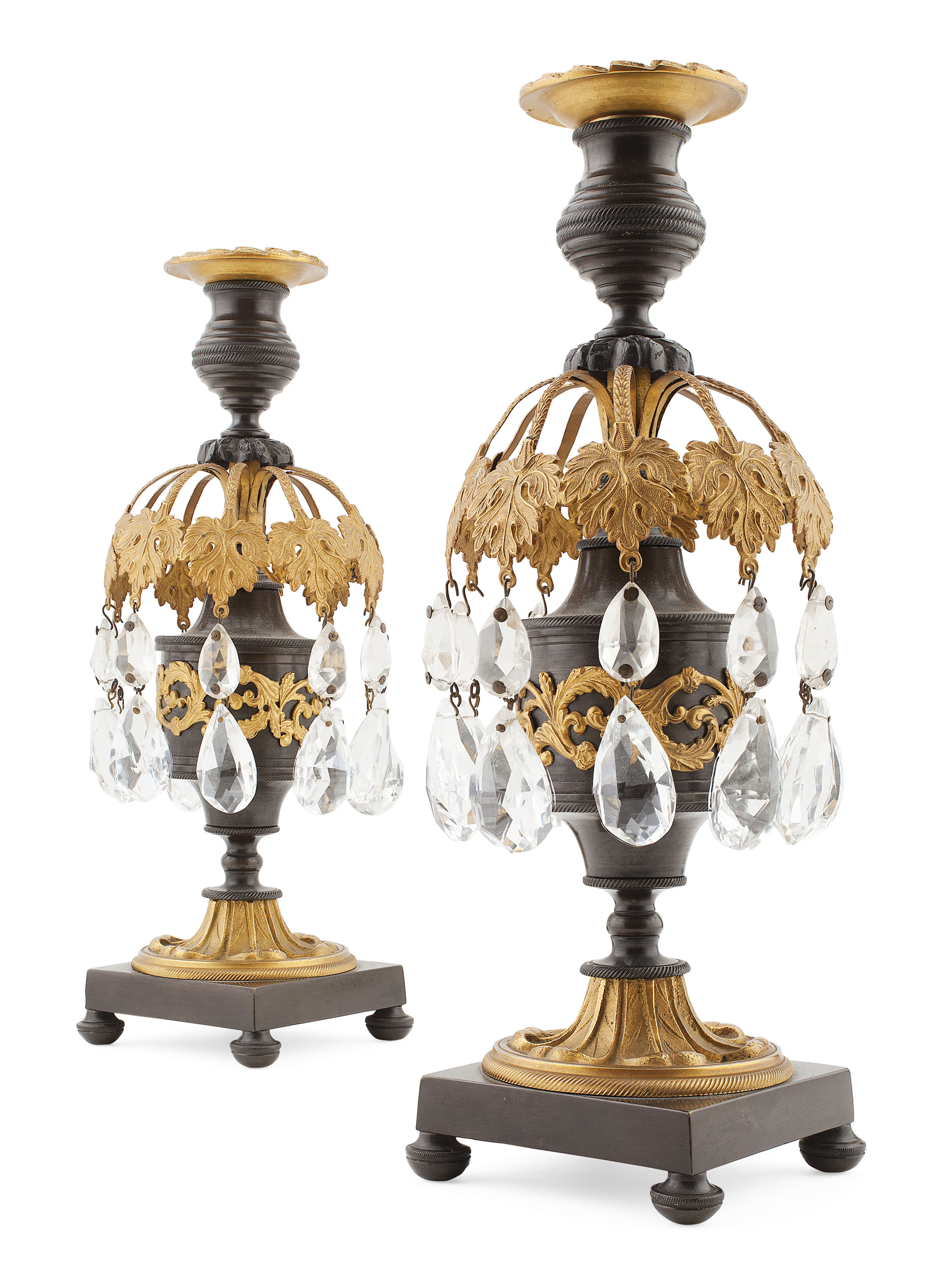 PAIR OF REGENCY GILT AND PATINATED BRONZE CANDLESTICKS
