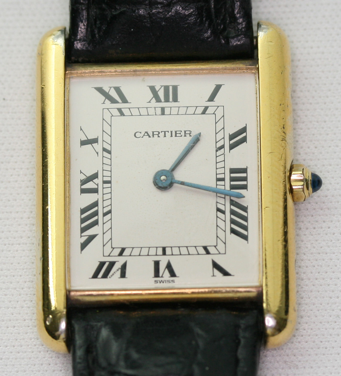 CARTIER - a gold plated silver Tank wrist watch,