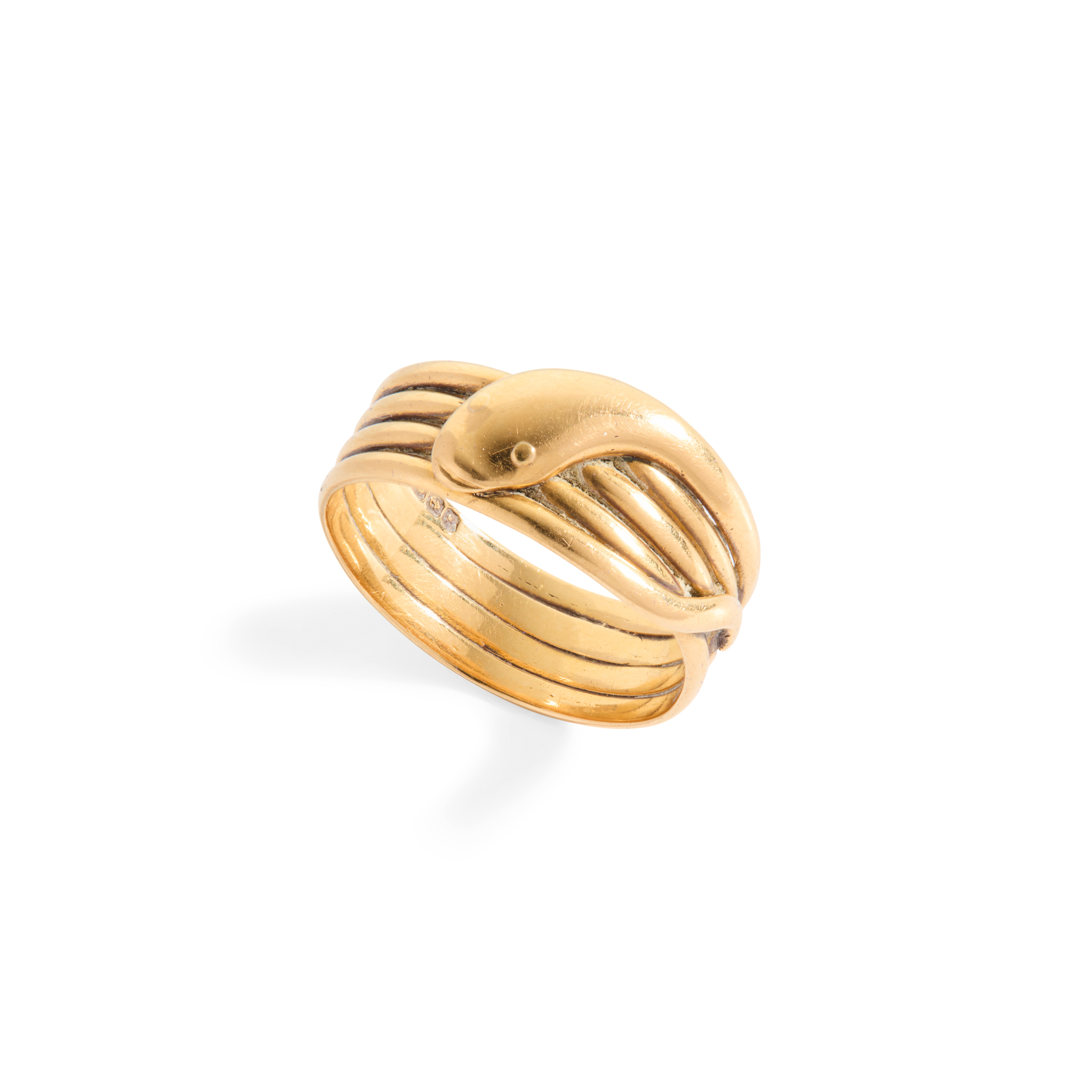 An early 20th century 18ct gold snake ring