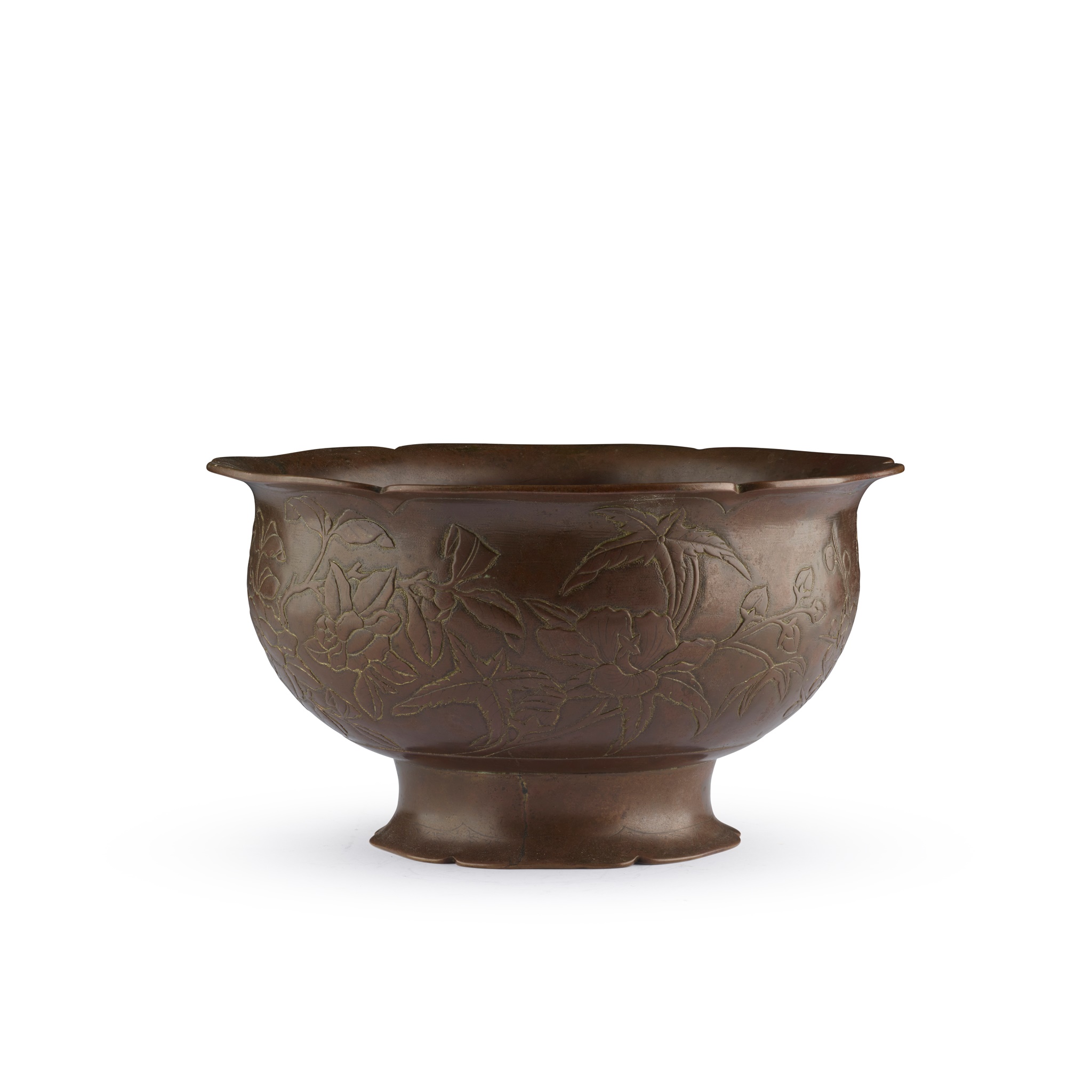 BRONZE ENGRAVED 'FLORAL' STEM BOWL