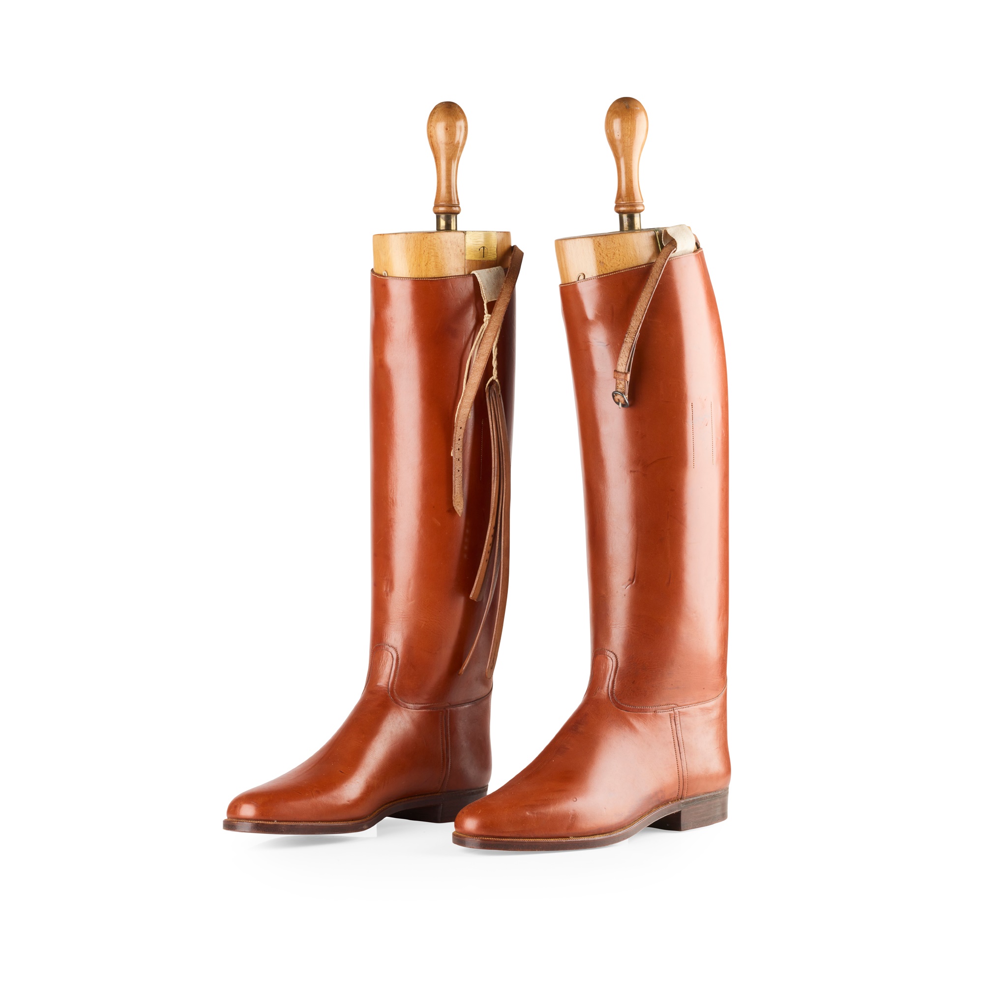 PAIR OF ENGLISH TAN LEATHER RIDING BOOTS