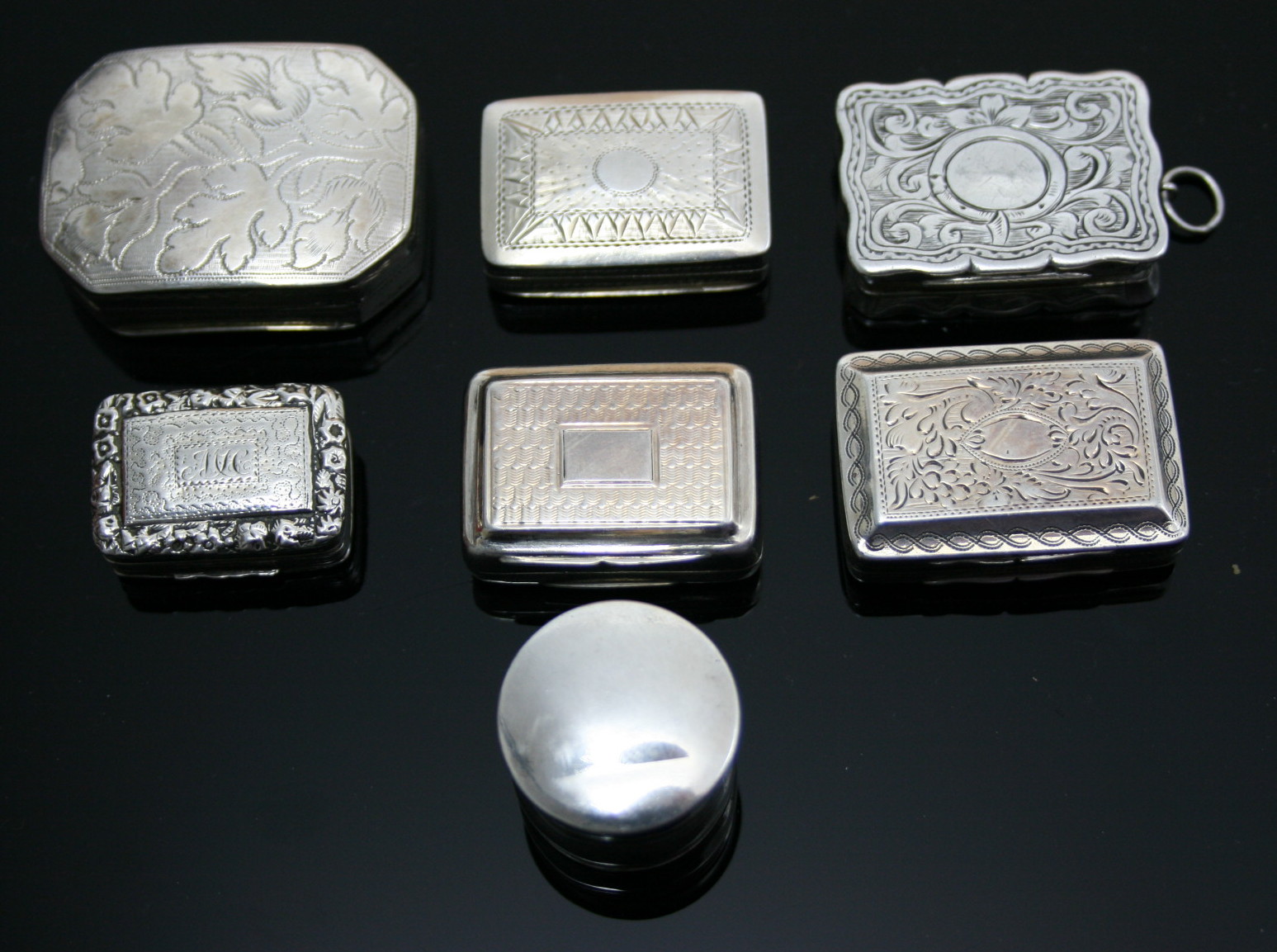 A group of seven various early 19th century silver vinaigerettes