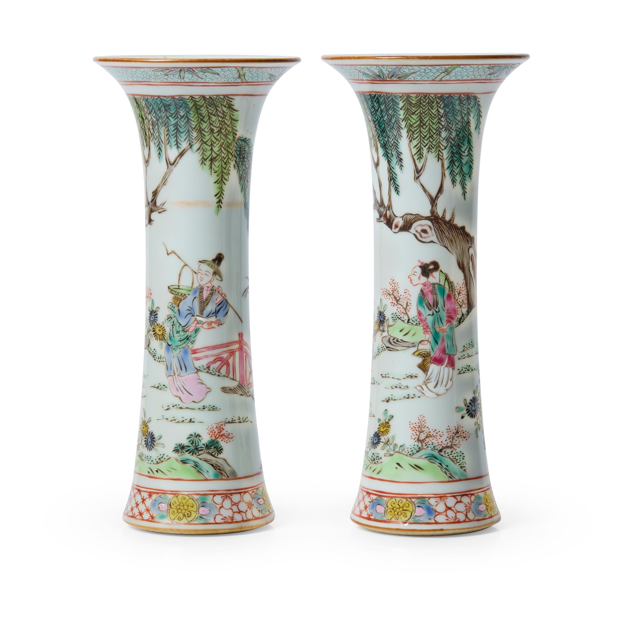 PAIR OF FAMILLE ROSE 'GU' VASES