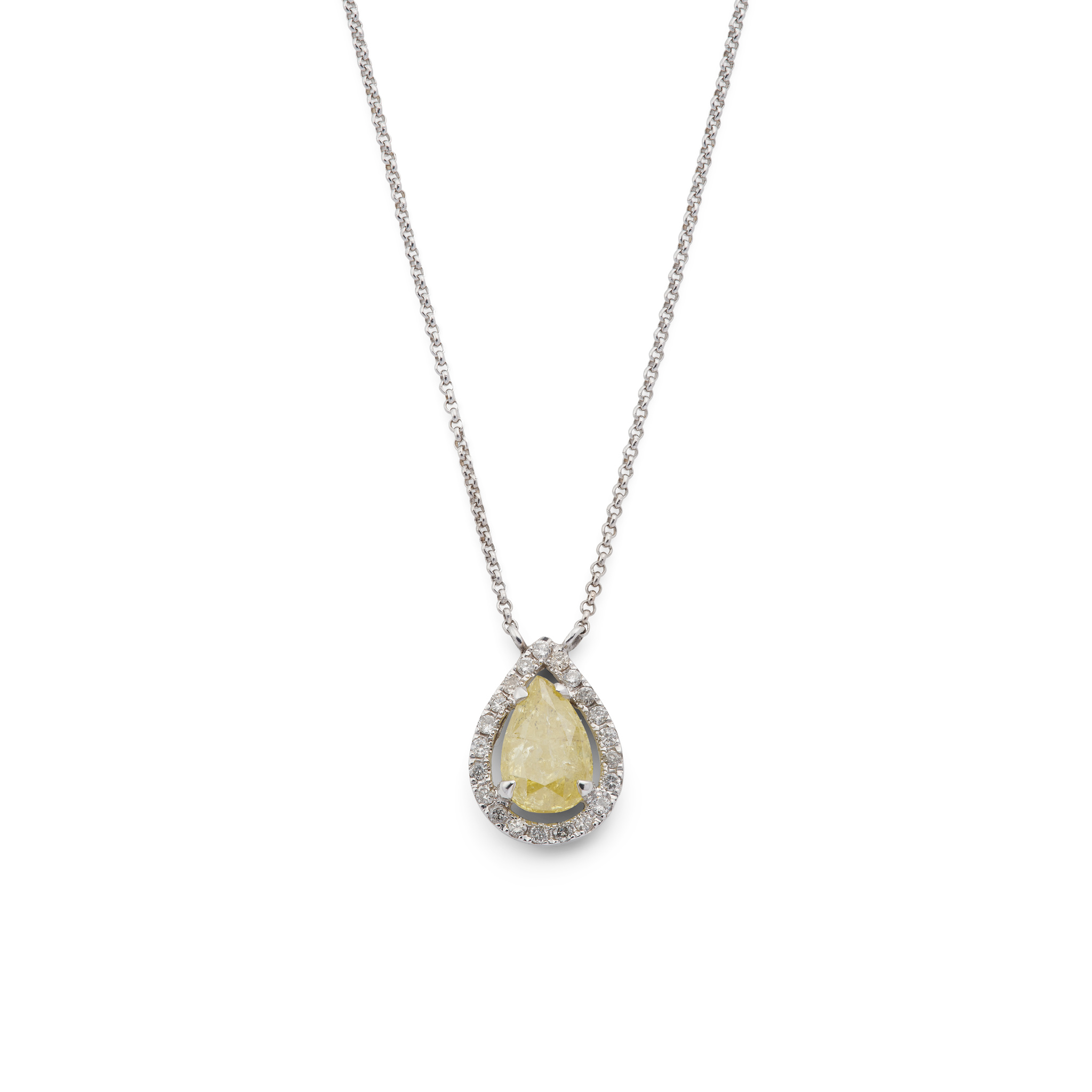 A diamond and Fancy Yellow diamond pendant necklace
