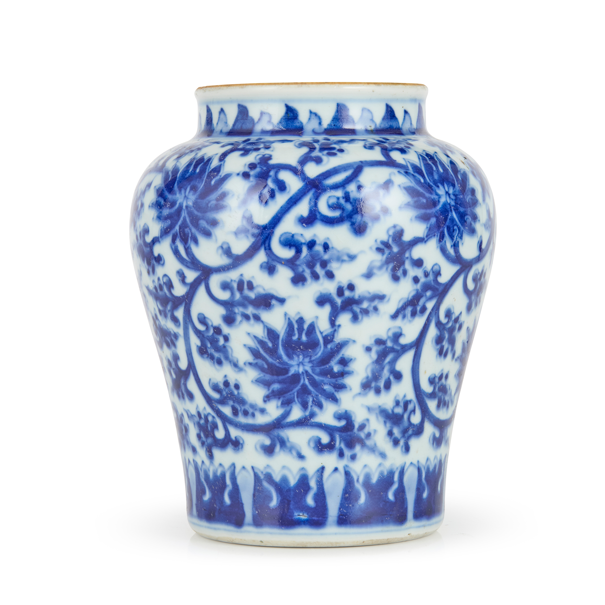 CHINESE BLUE AND WHITE 'SCROLLING LOTUS' JAR