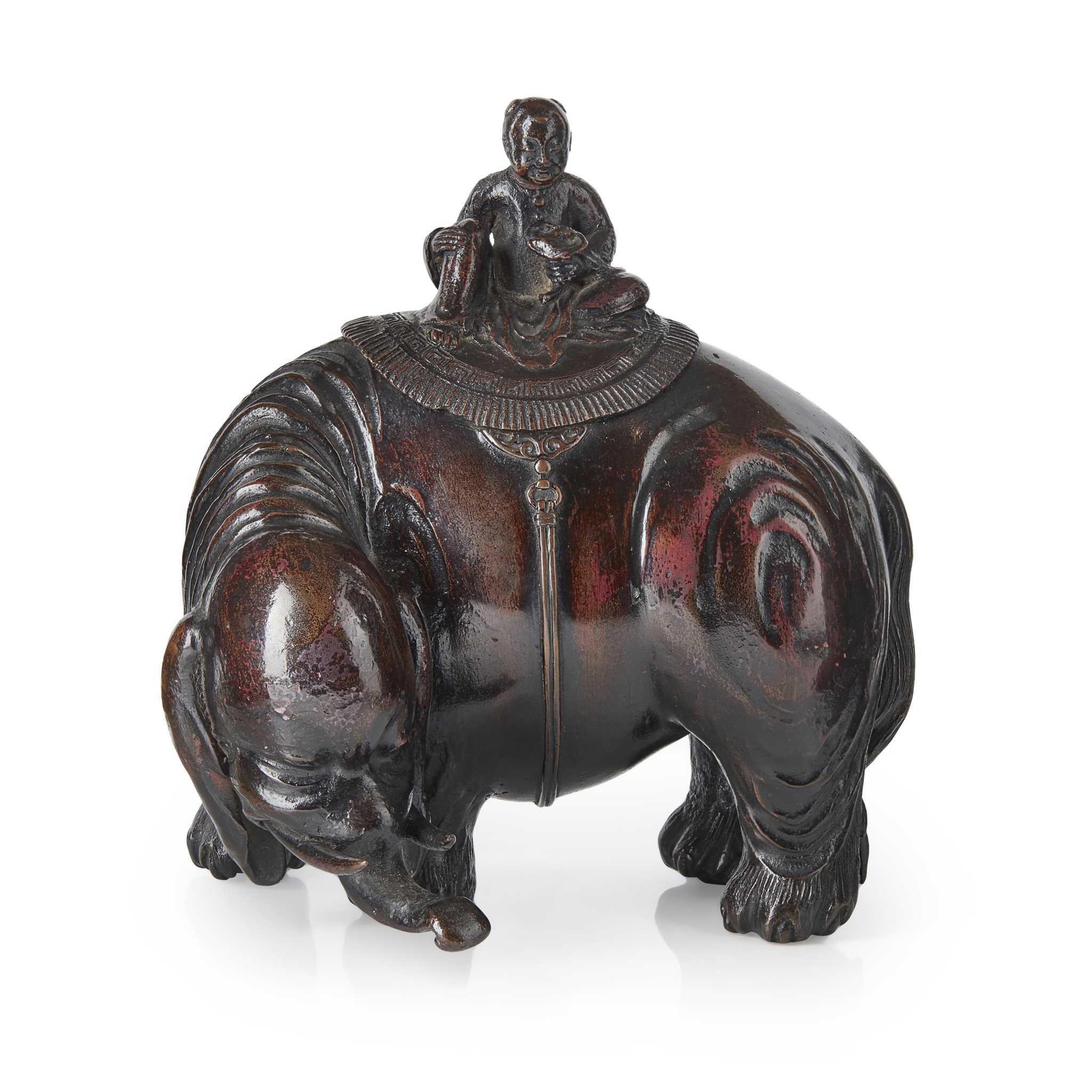 BRONZE GROUP OF A BOY AND ELEPHANT