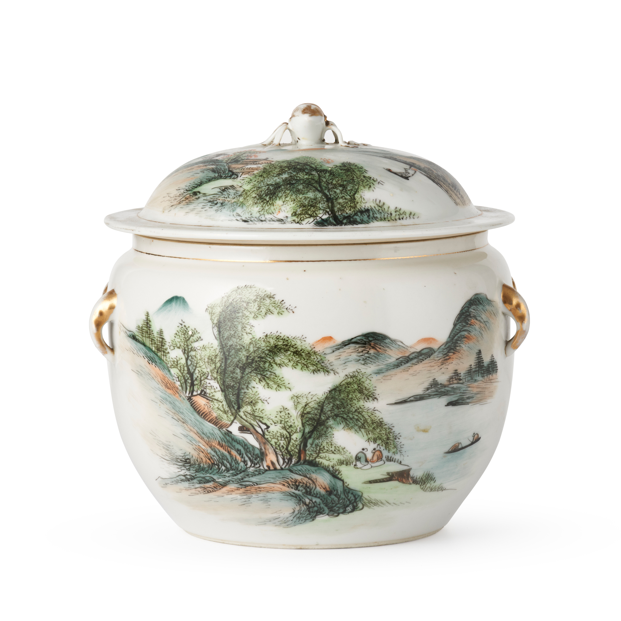 FAMILLE VERTE 'LANDSCAPE' LIDDED POT
