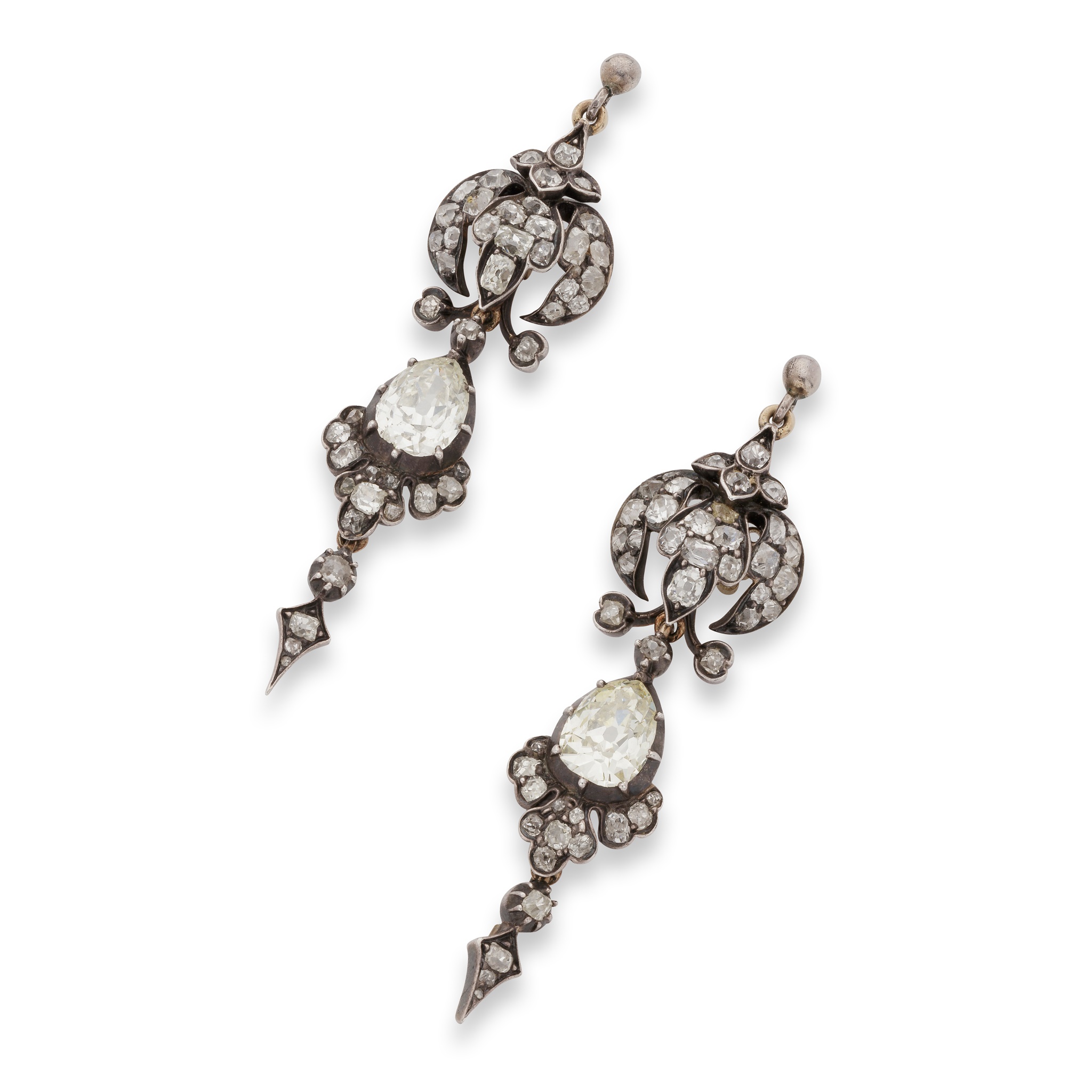 A pair of mid 19th century diamond pendent earrings
