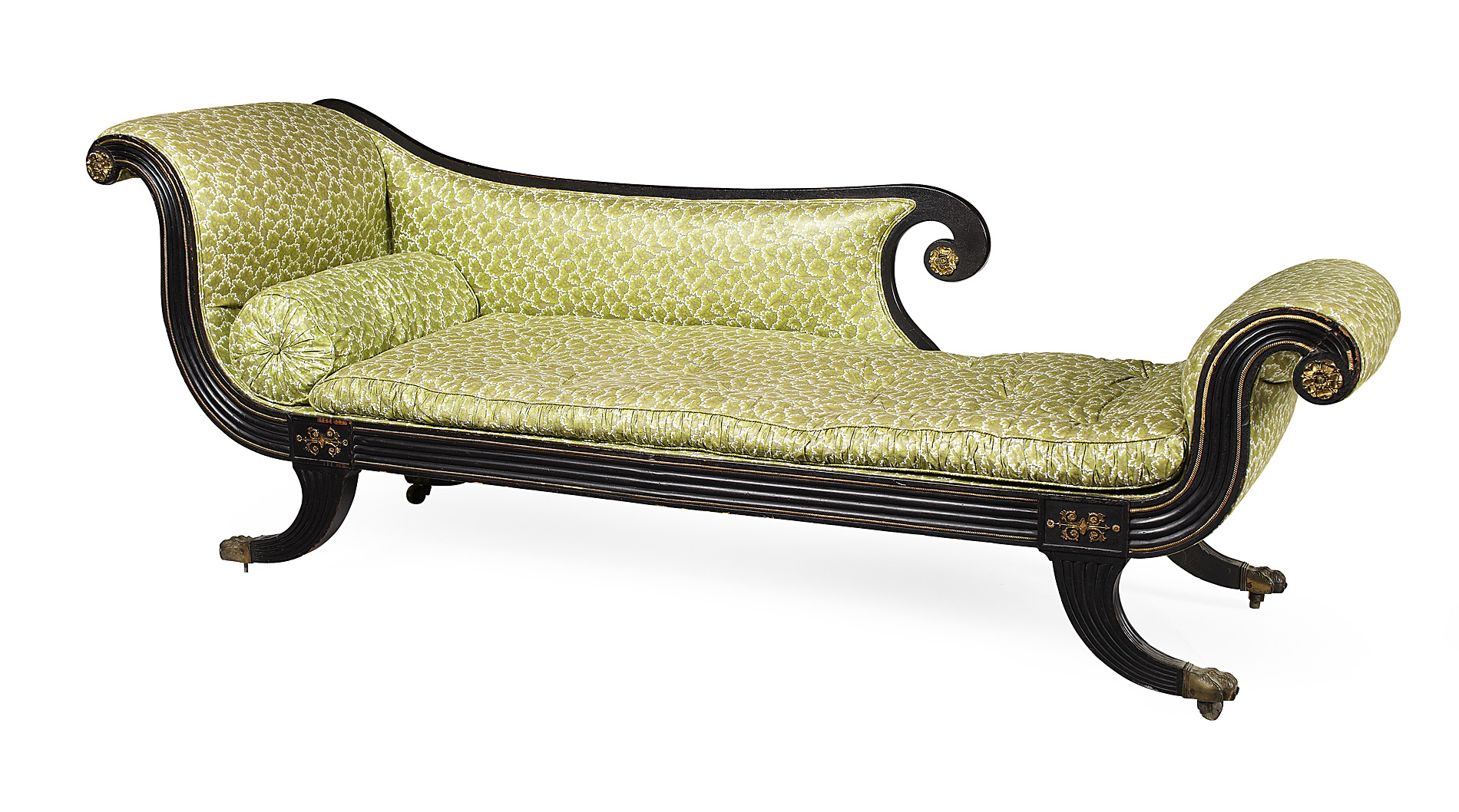 REGENCY EBONISED CHAISE LONGUE