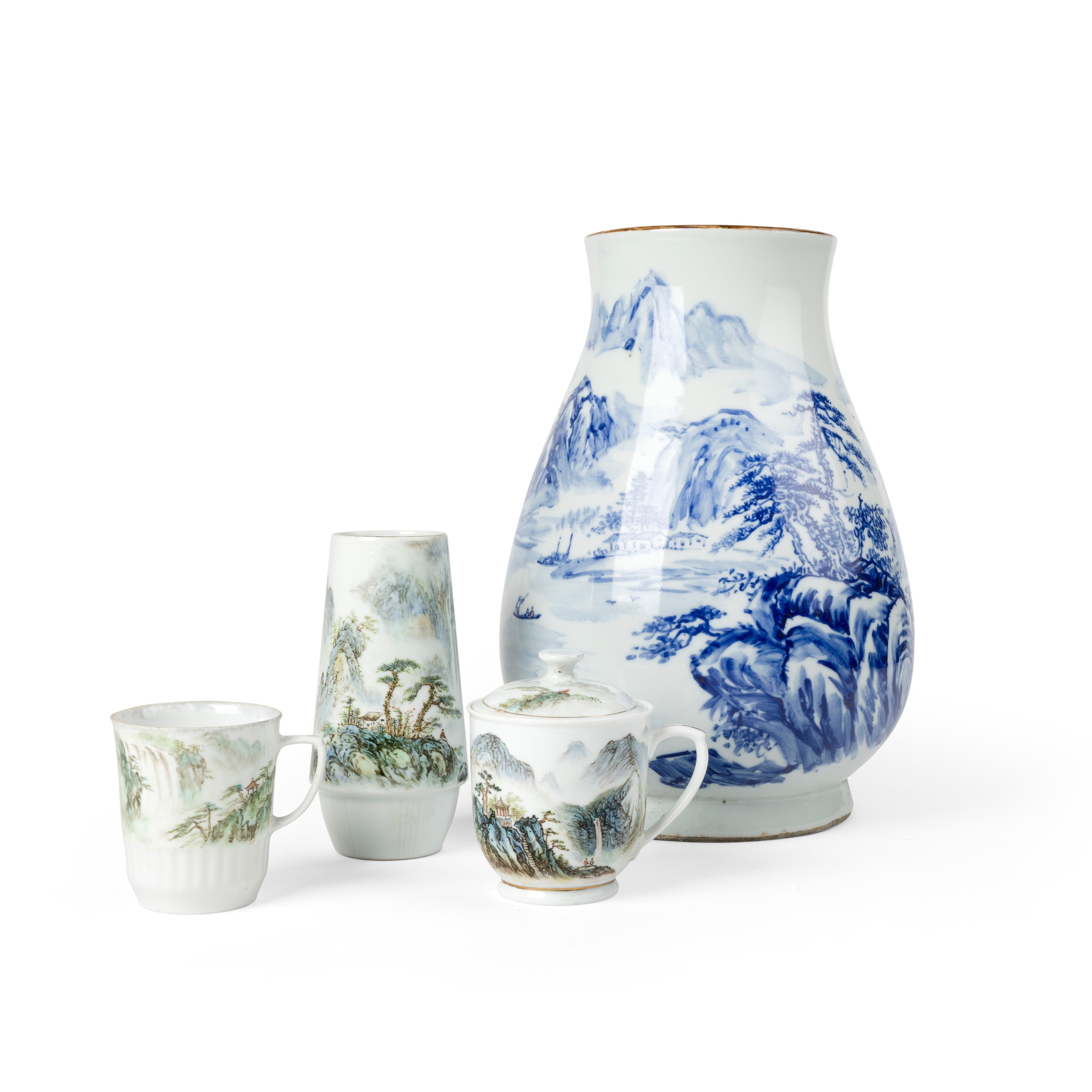 GROUP OF FOUR LANDSCAPE CERAMIC WARES