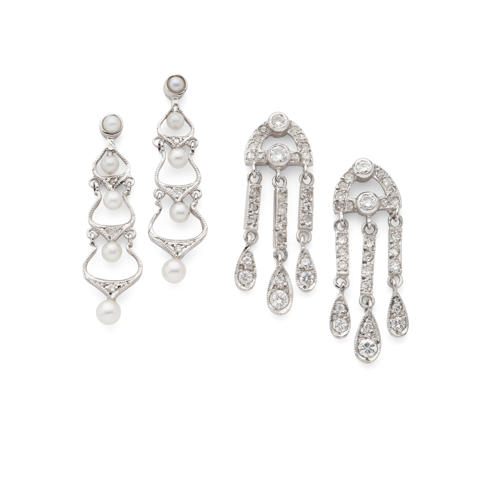 Two pairs of diamond or pearl earrings