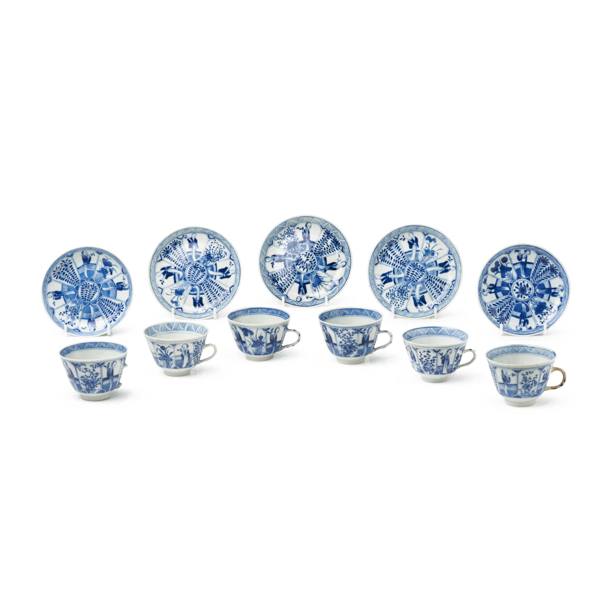 SET OF ELEVEN BLUE AND WHITE TEA WARES