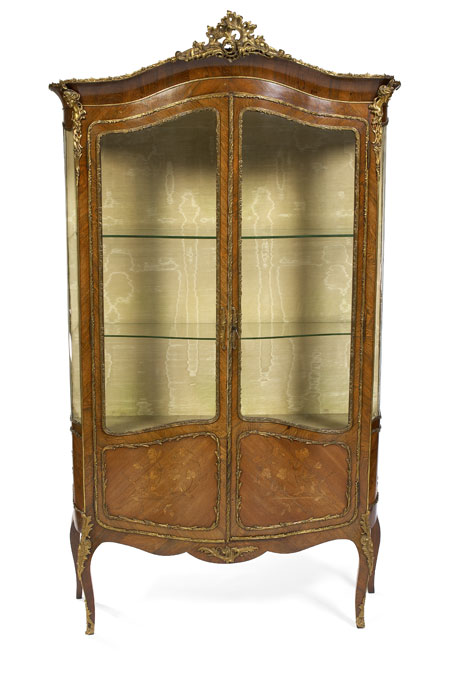 A late 19th cenury French kingwood, walnut and floral marquetry vitrine