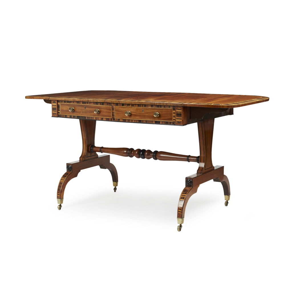 REGENCY MAHOGANY AND COROMANDEL SOFA TABLE