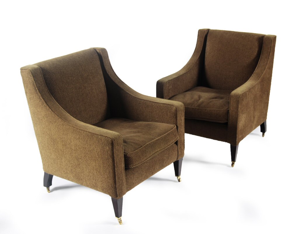 PAIR OF UPHOLSTERED ARMCHAIRS BY GEORGE SMITH OF NEWCASTLE