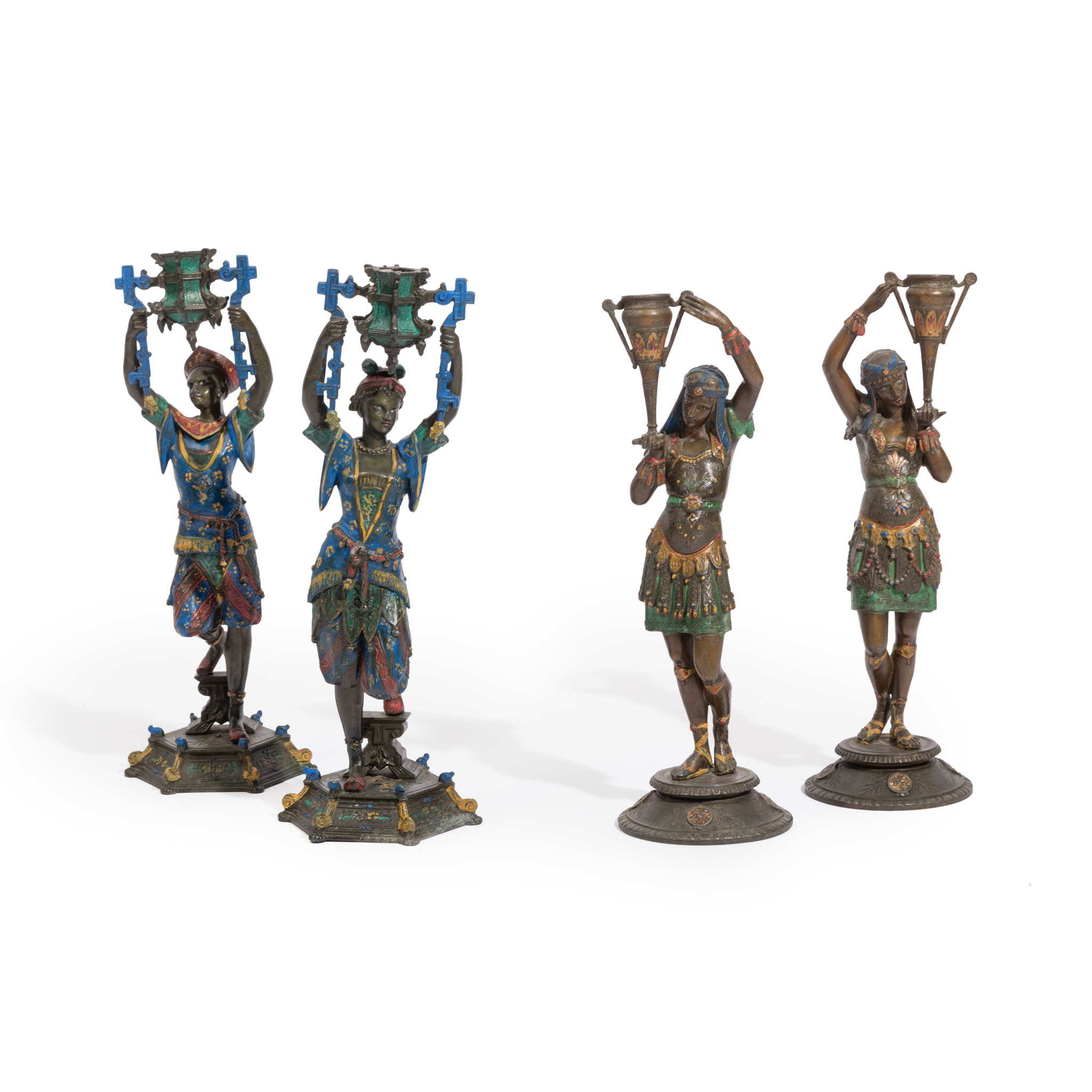 A PAIR OF VIENNESE COLD-PAINTED SPELTER CANDLESTICKS
