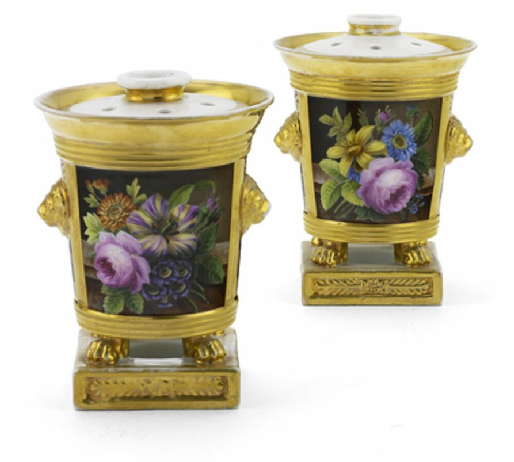 A pair of 19th century pot-pourri vases, circa 1825 Probably Rockingham