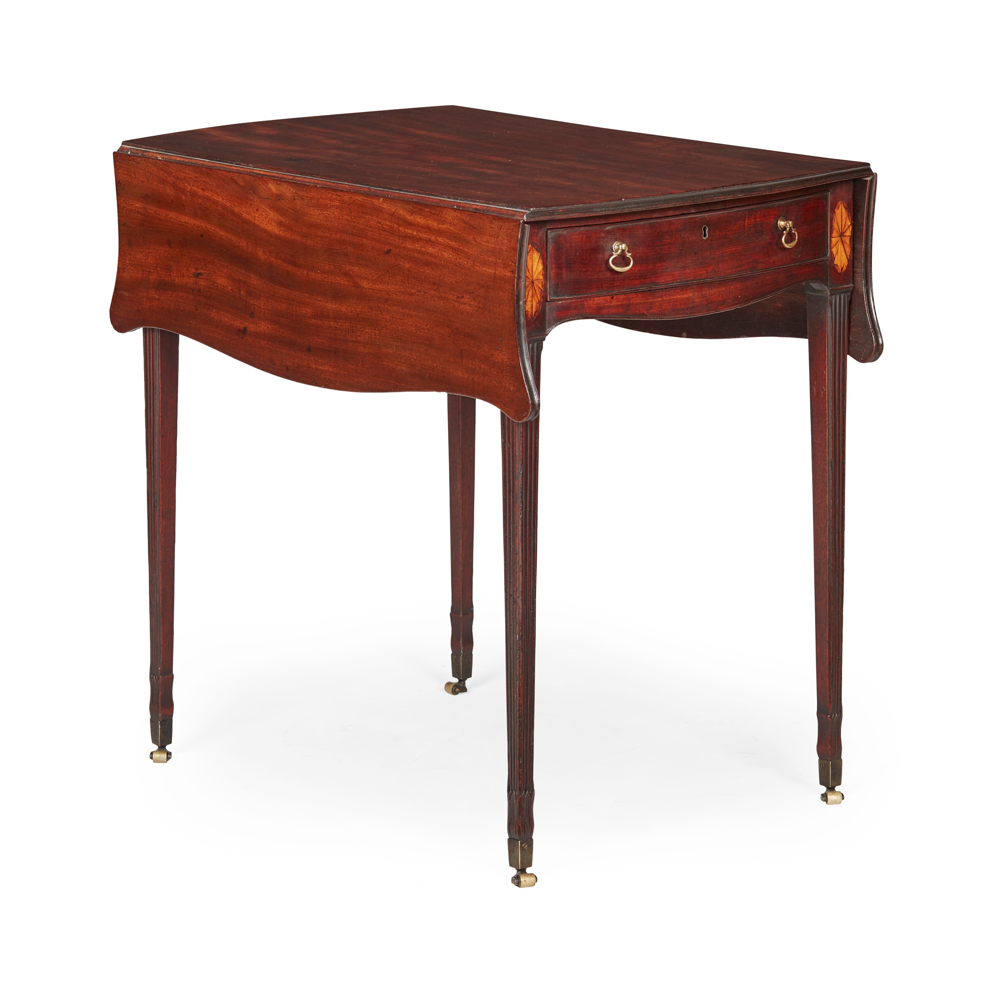 GOOD GEORGE III MAHOGANY AND INLAY BUTTERFLY PEMBROKE TABLE