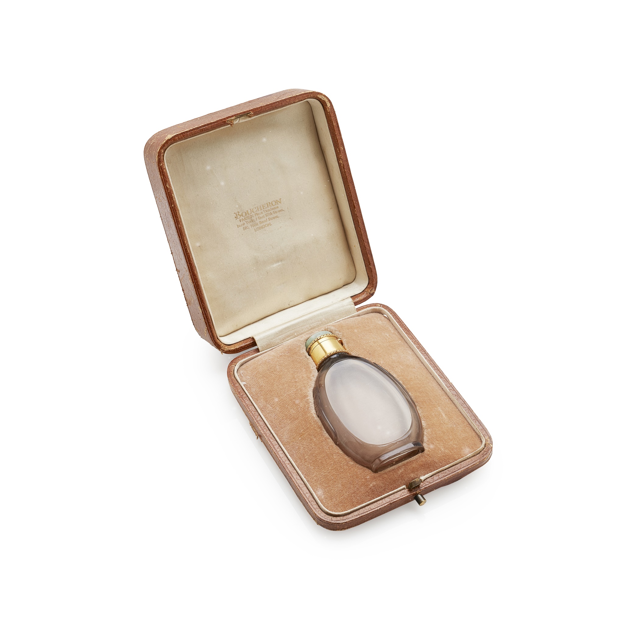 A 1930s smoky quartz and jade set scent bottle, Boucheron
