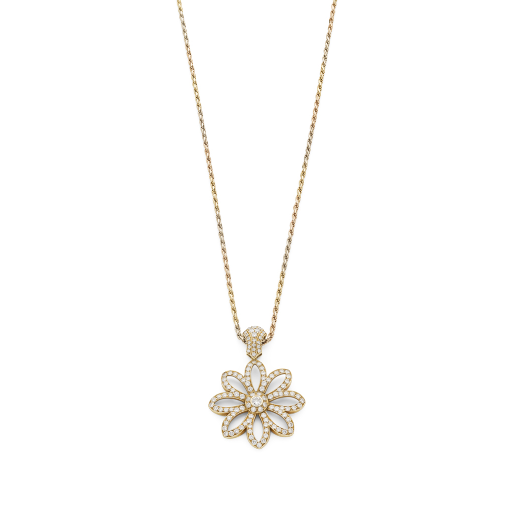 A diamond set floral pendant
