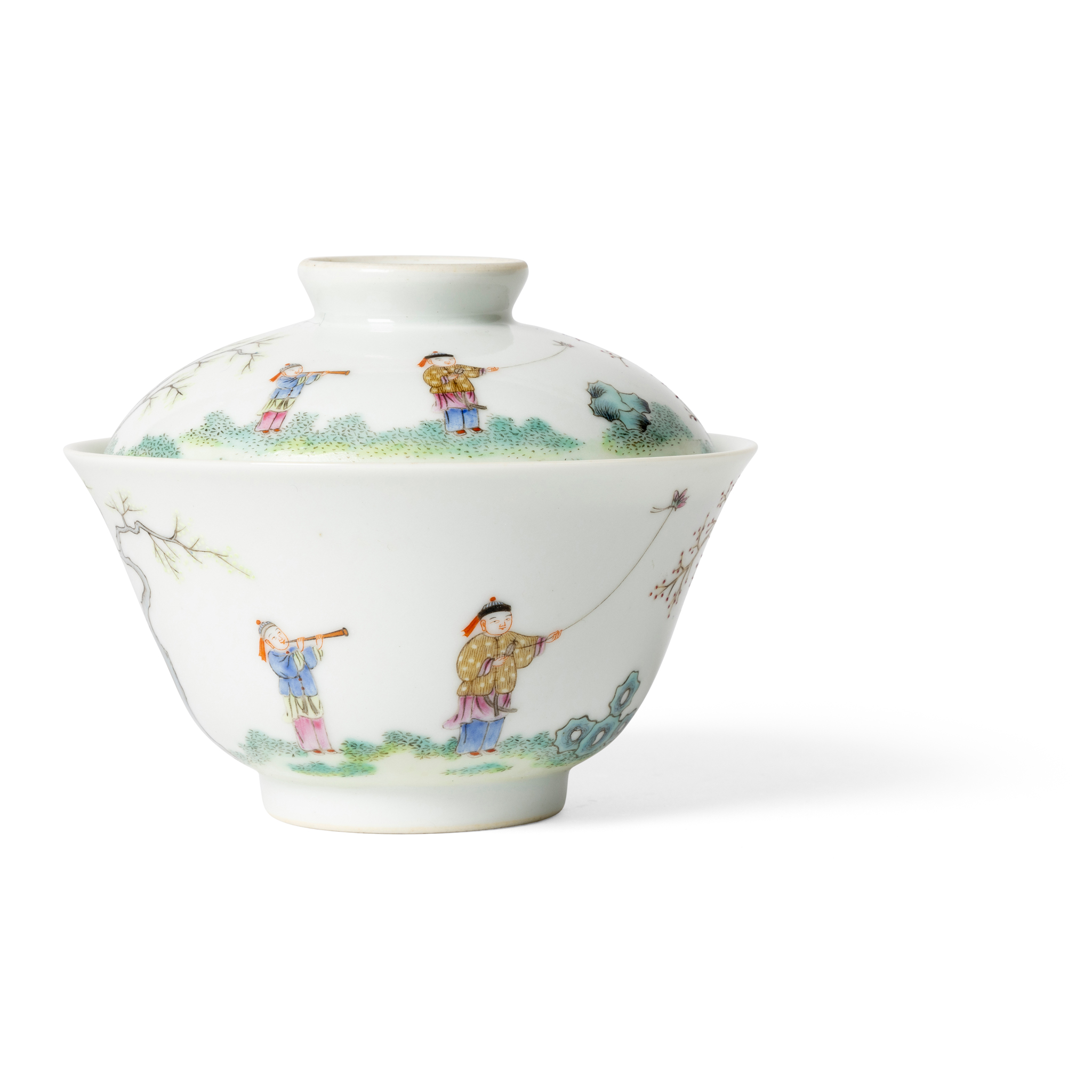 CHINESE FAMILLE ROSE 'BOYS AT PLAY' BOWL AND COVER