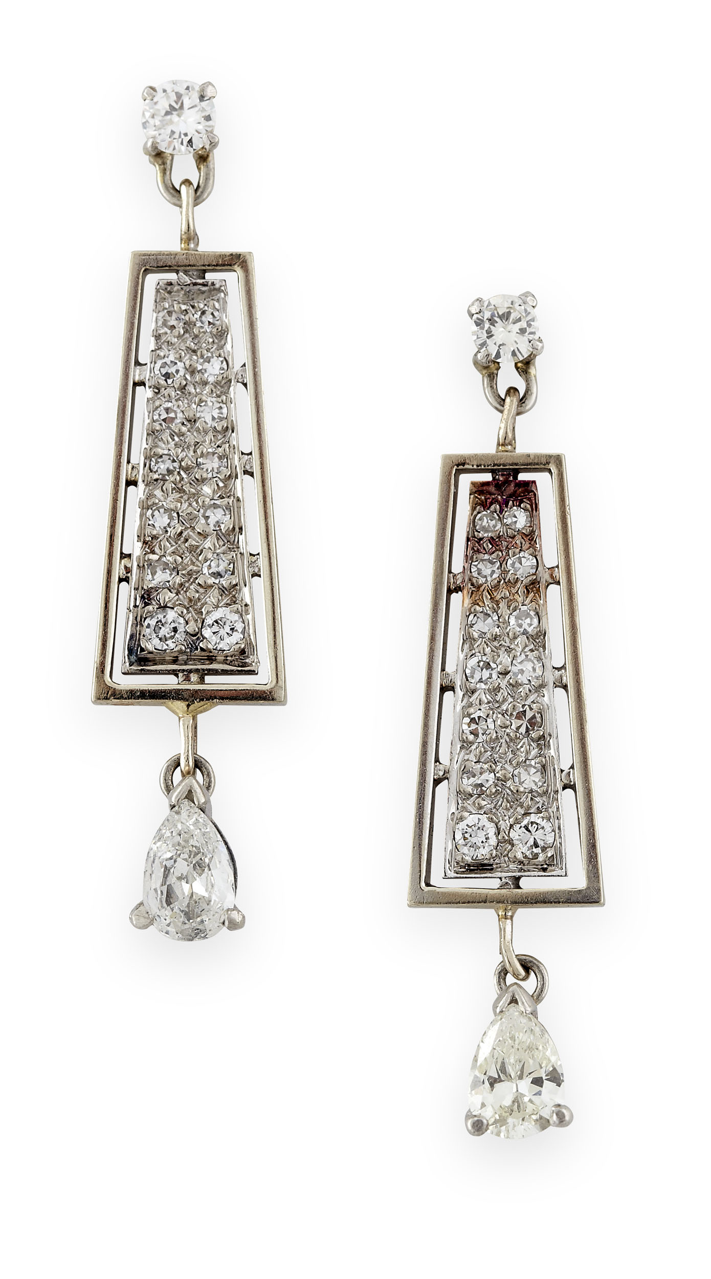 A pair of diamond set pendant earrings