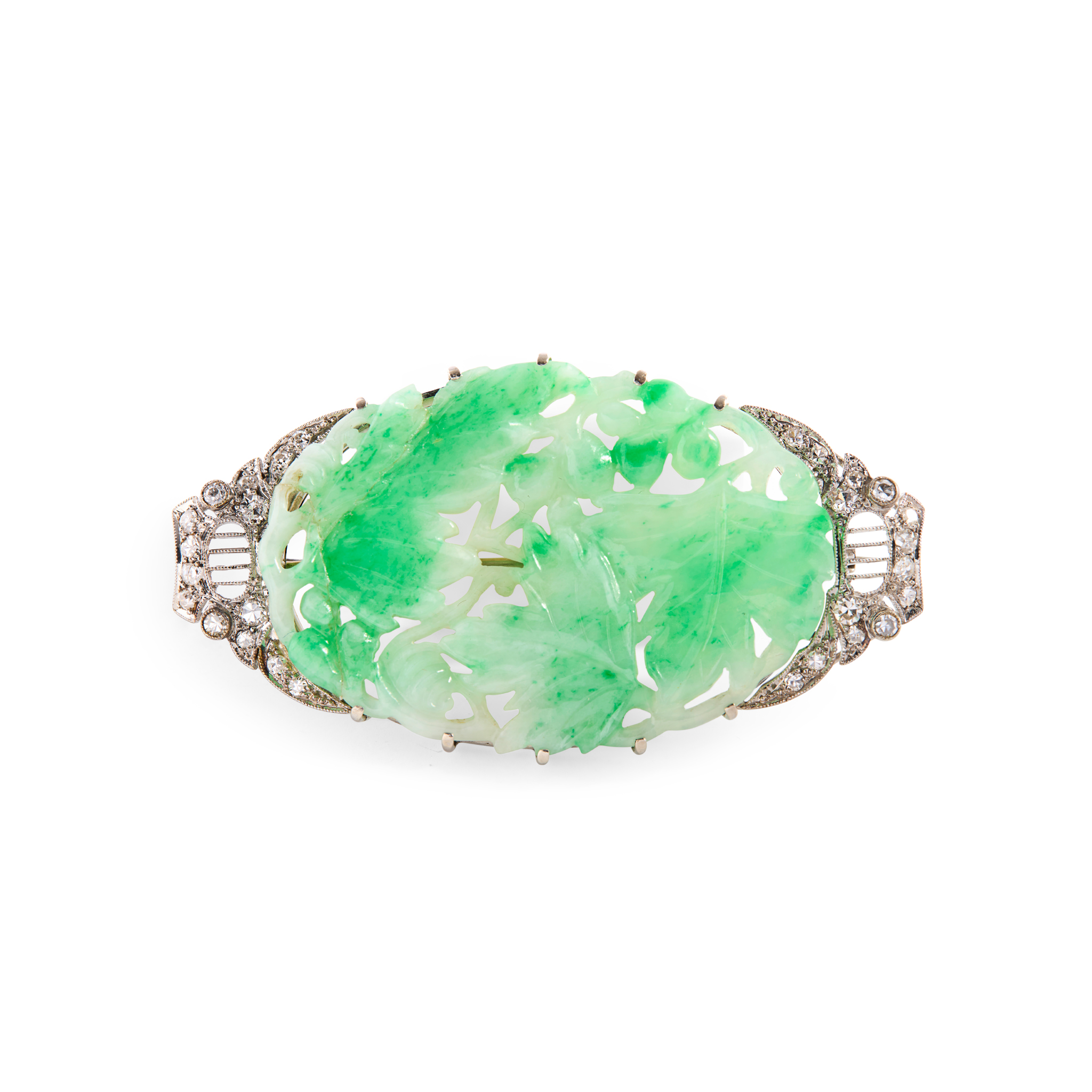 An early 20th century jadeite and diamond brooch