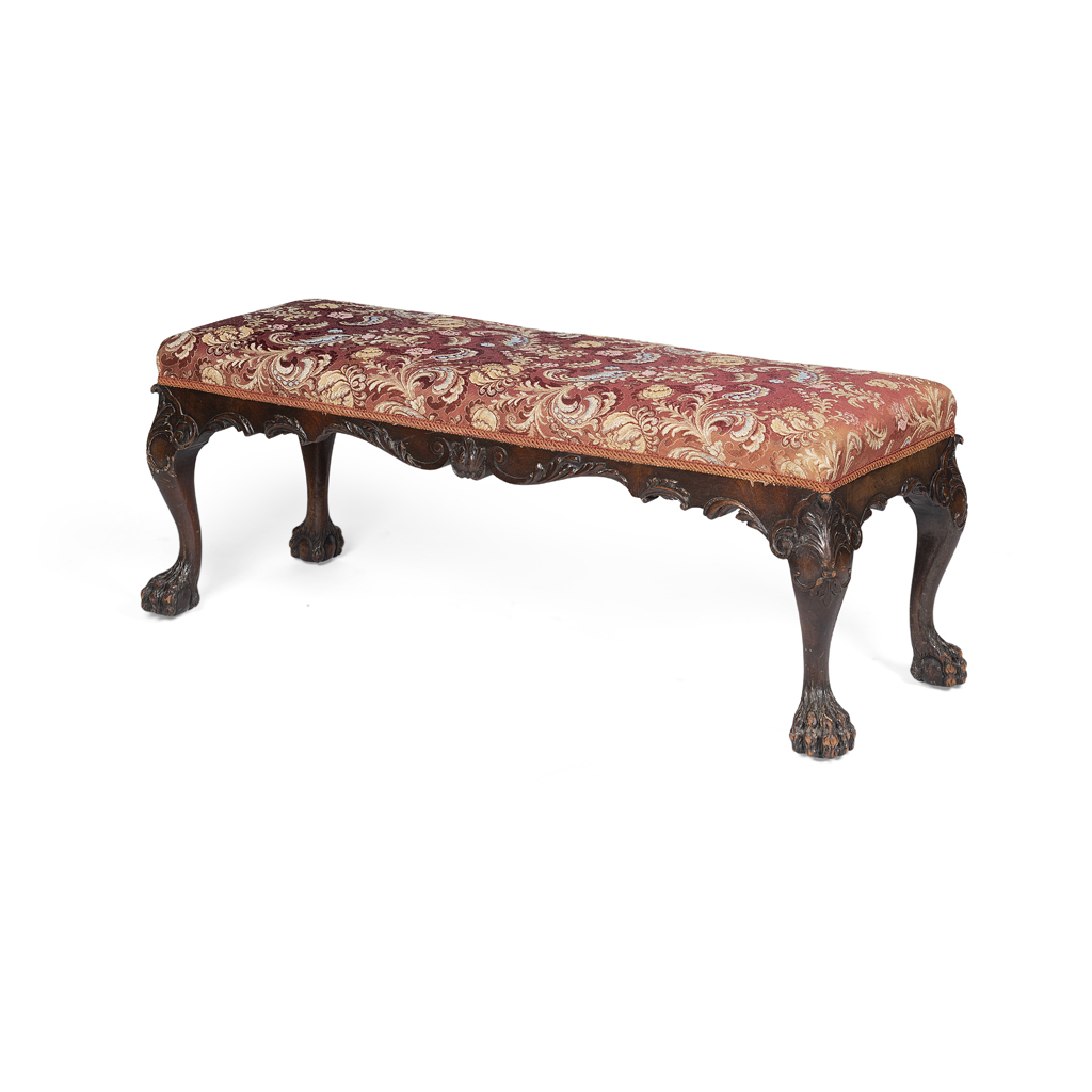 EDWARDIAN CHIPPENDALE STYLE MAHOGANY LONG STOOL