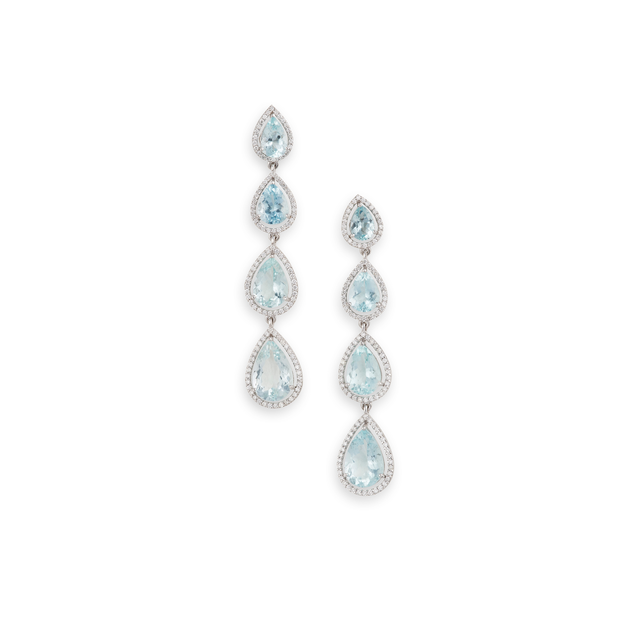 A pair of aquamarine and diamond pendent earrings