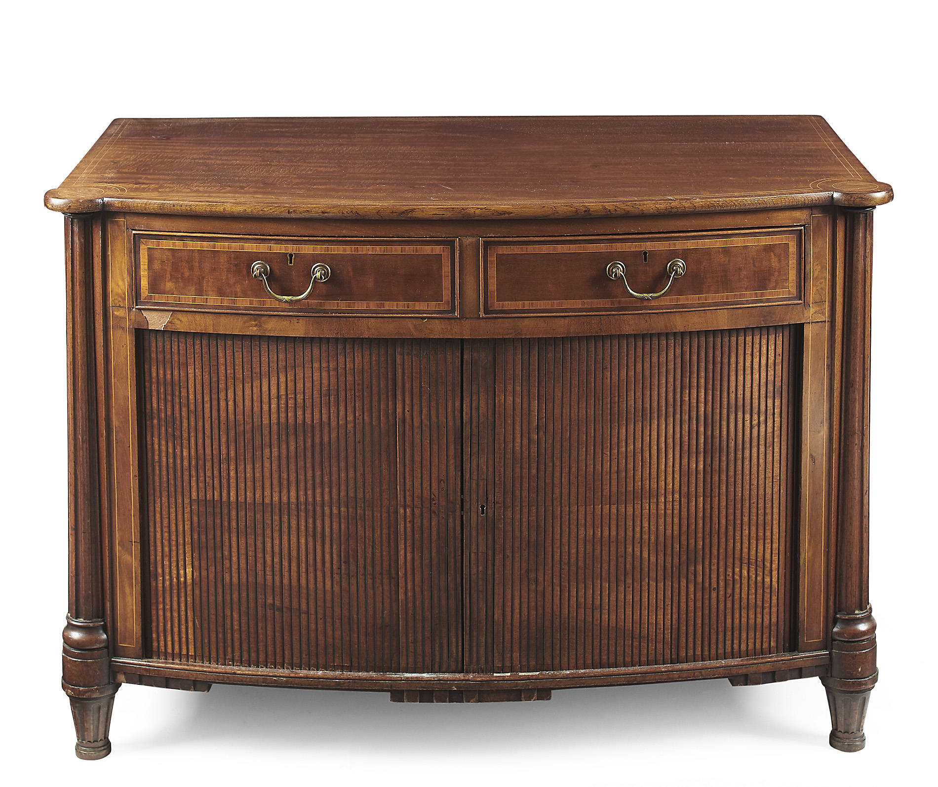GEORGE III MAHOGANY AND INLAID BOW FRONT COMMODE