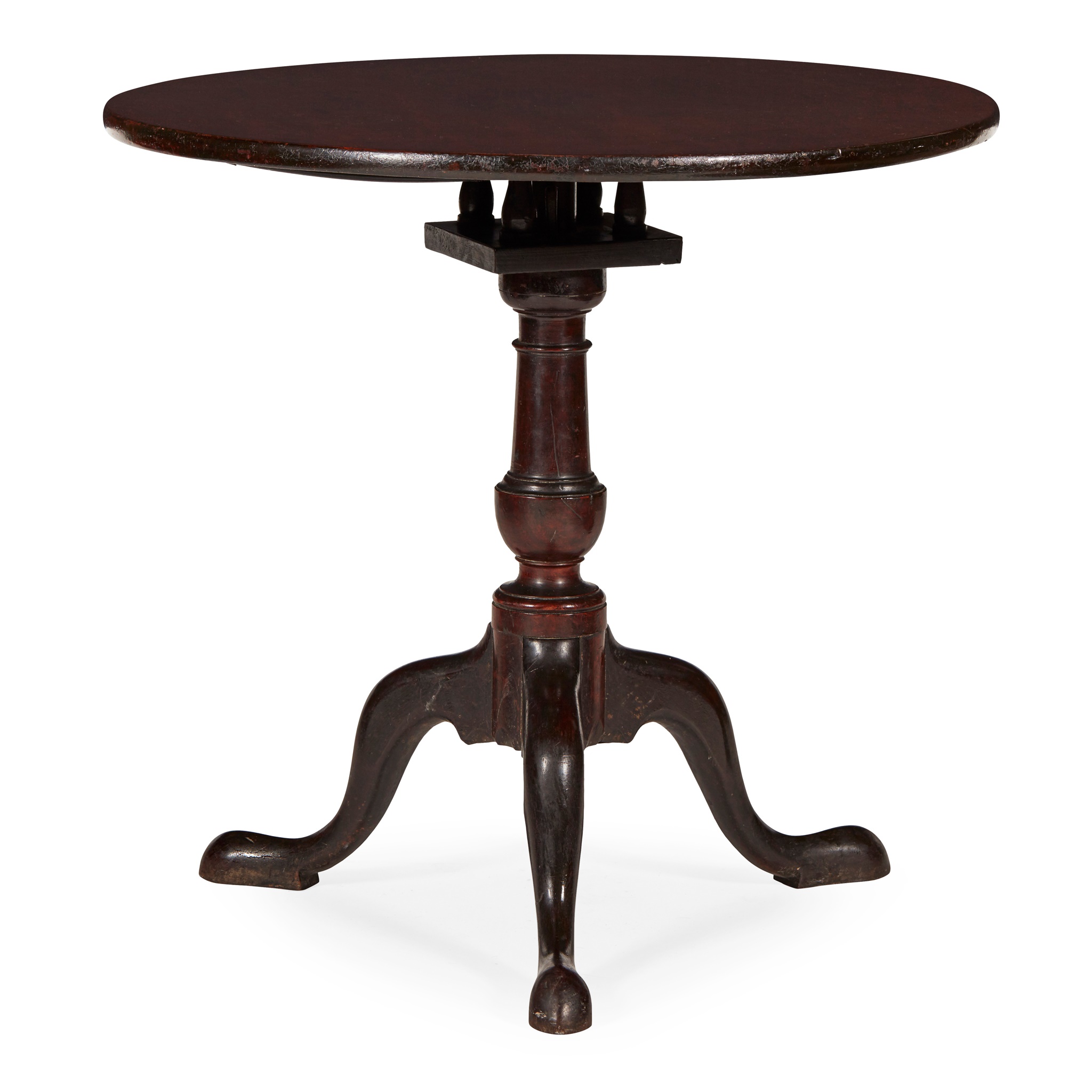 GEORGE II MAHOGANY BIRDCAGE TRIPOD TEA TABLE