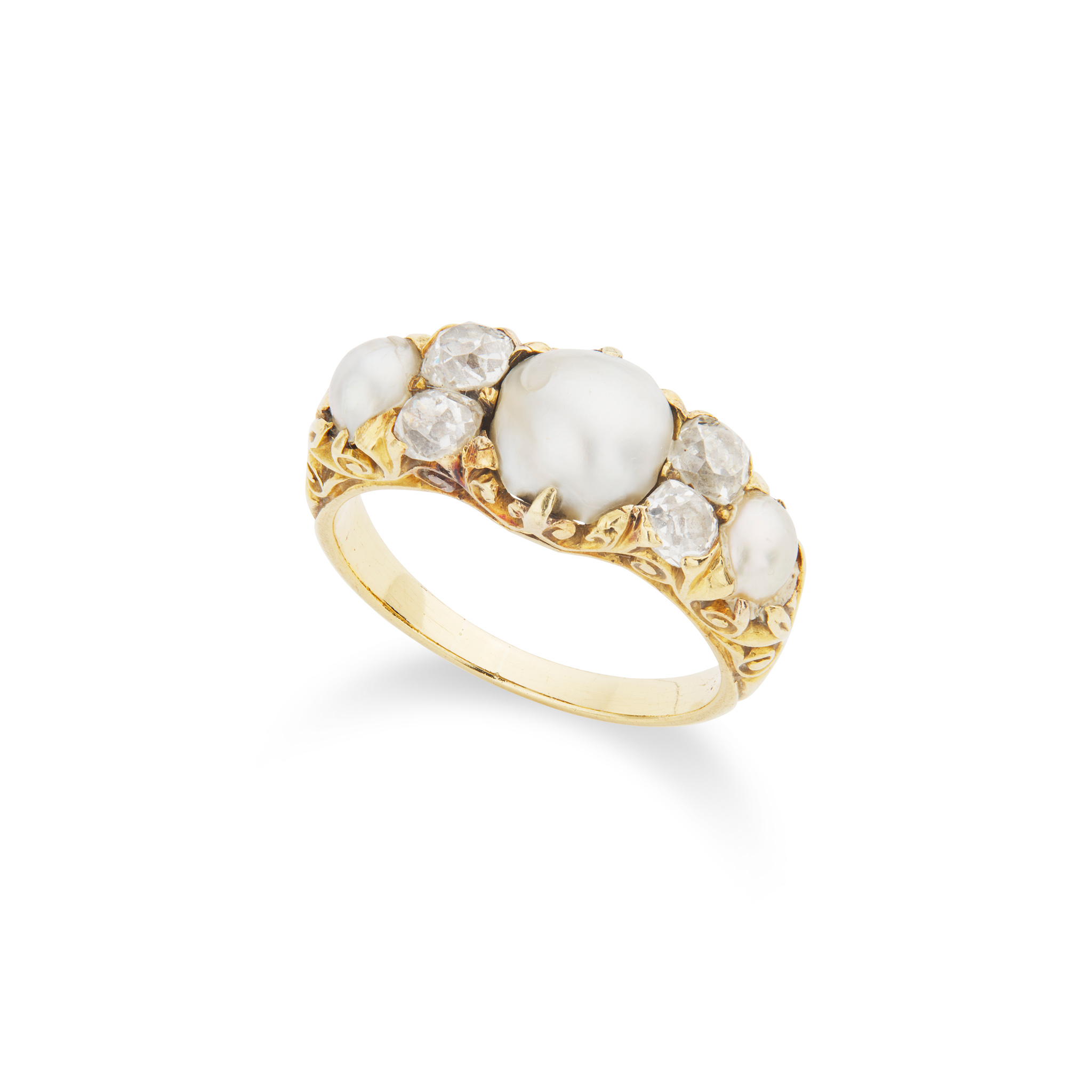 A pearl and diamond ring