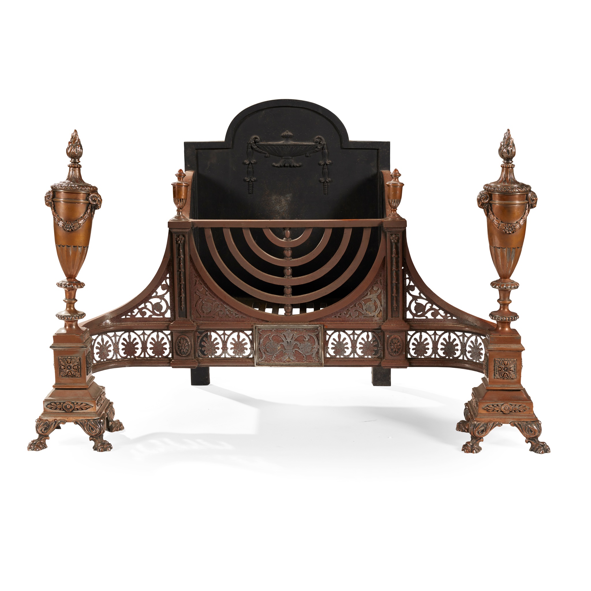 ADAM STYLE STEEL, BRASS, AND CAST IRON FIREGRATE