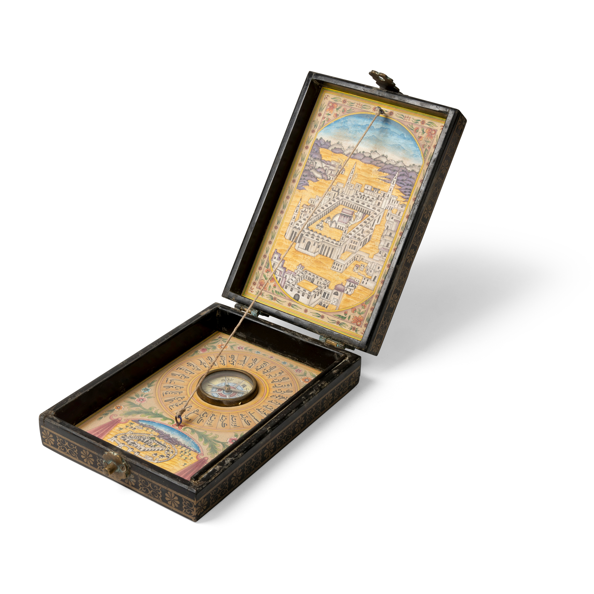A BOXED OTTOMAN MECCA COMPASS AND QIBLA INDICATOR