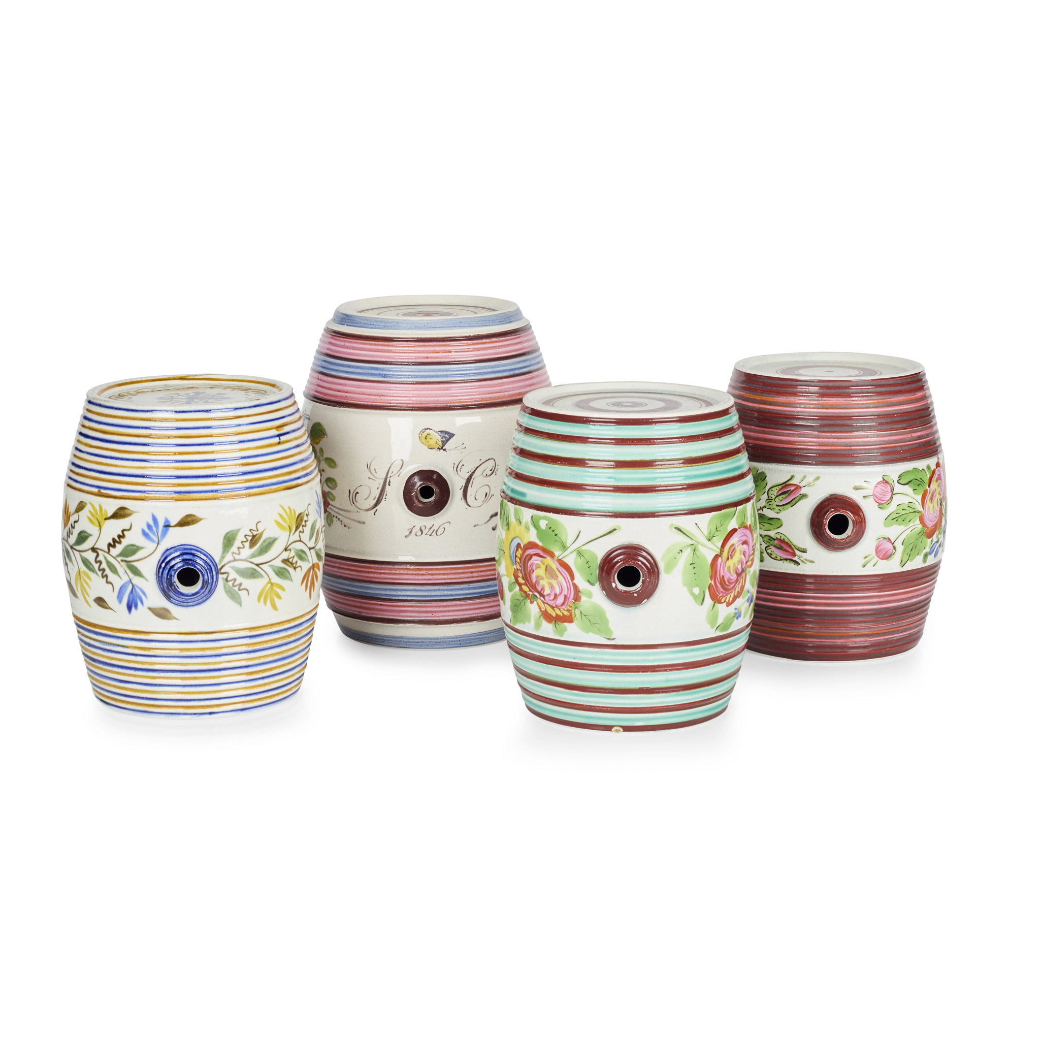 FOUR BRISTOL POTTERY SPIRIT BARRELS