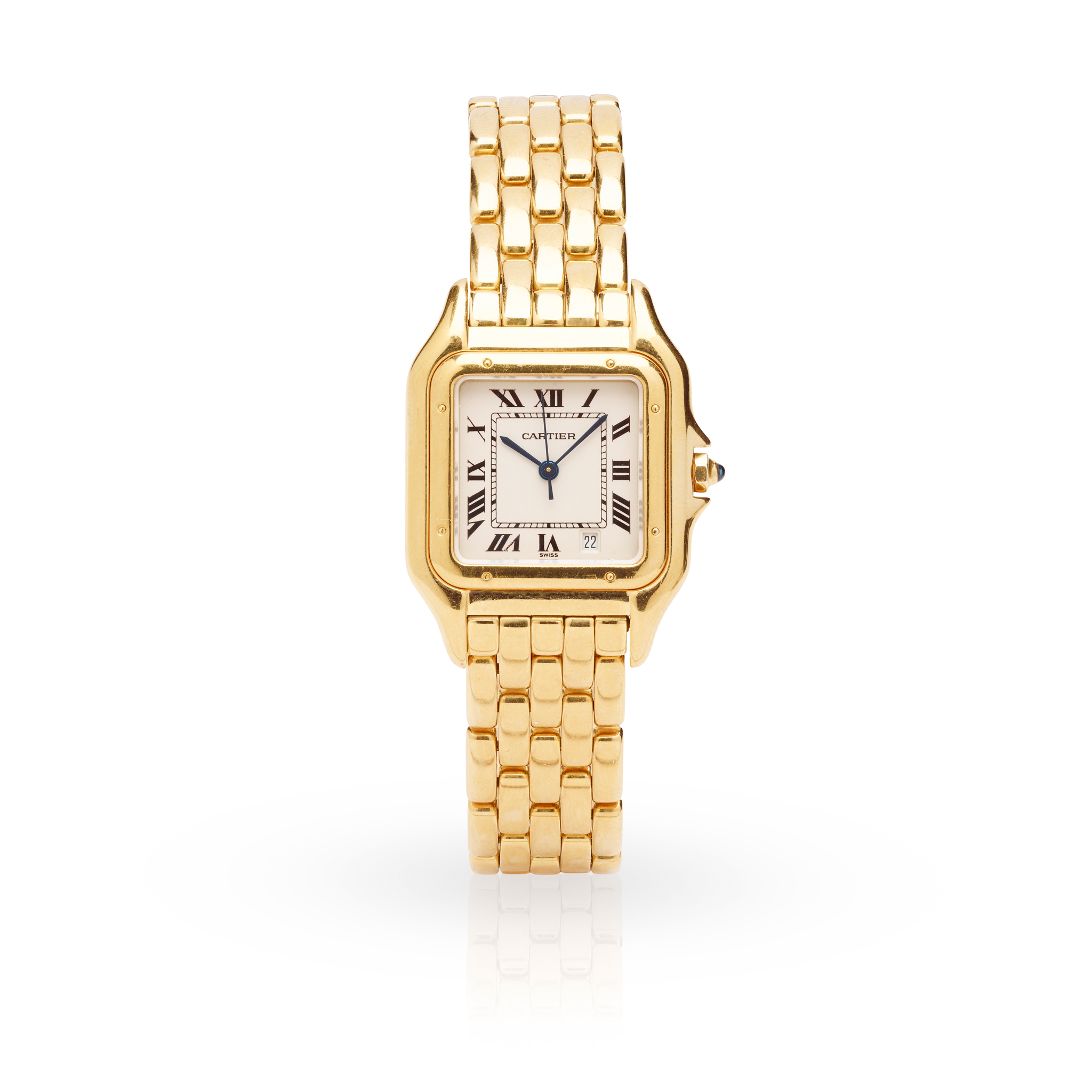 Cartier: A gold quartz bracelet watch with date
