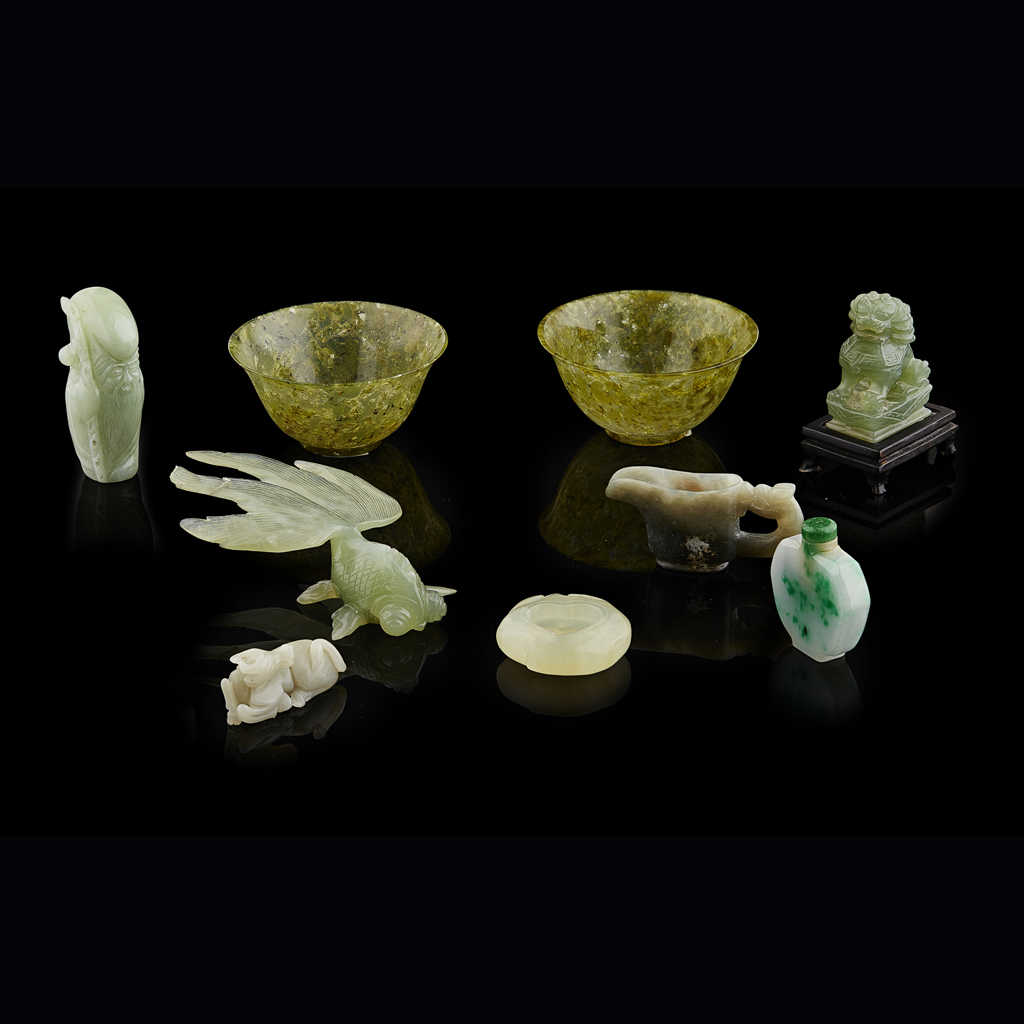 GROUP OF NINE HARDSTONE CARVINGS