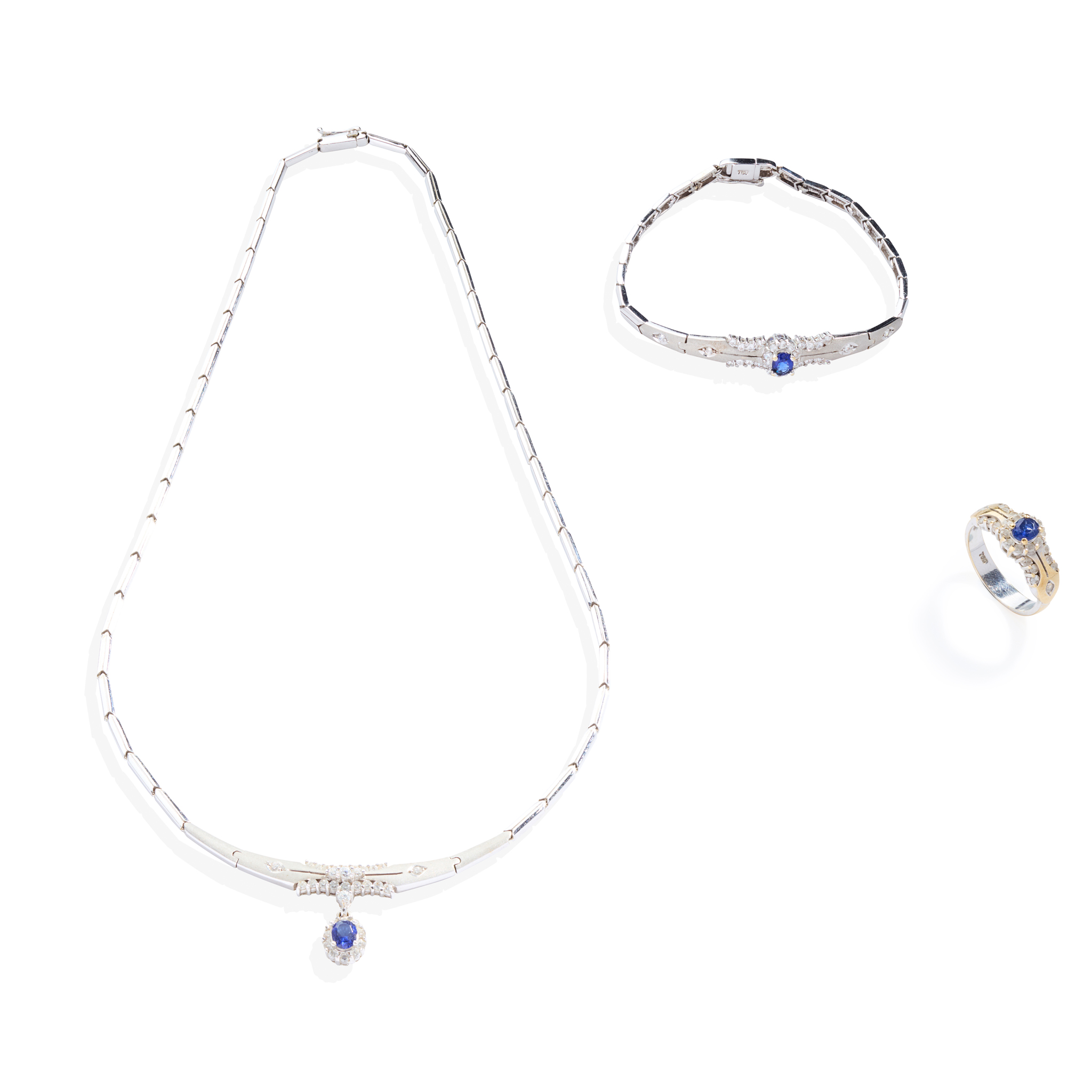 A sapphire and diamond demi-parure