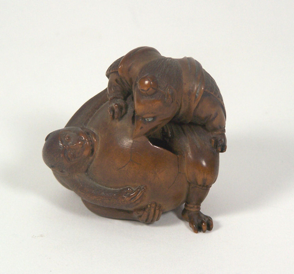 A Japanese wood okimono, Meiji period Signed Itsumin Doji