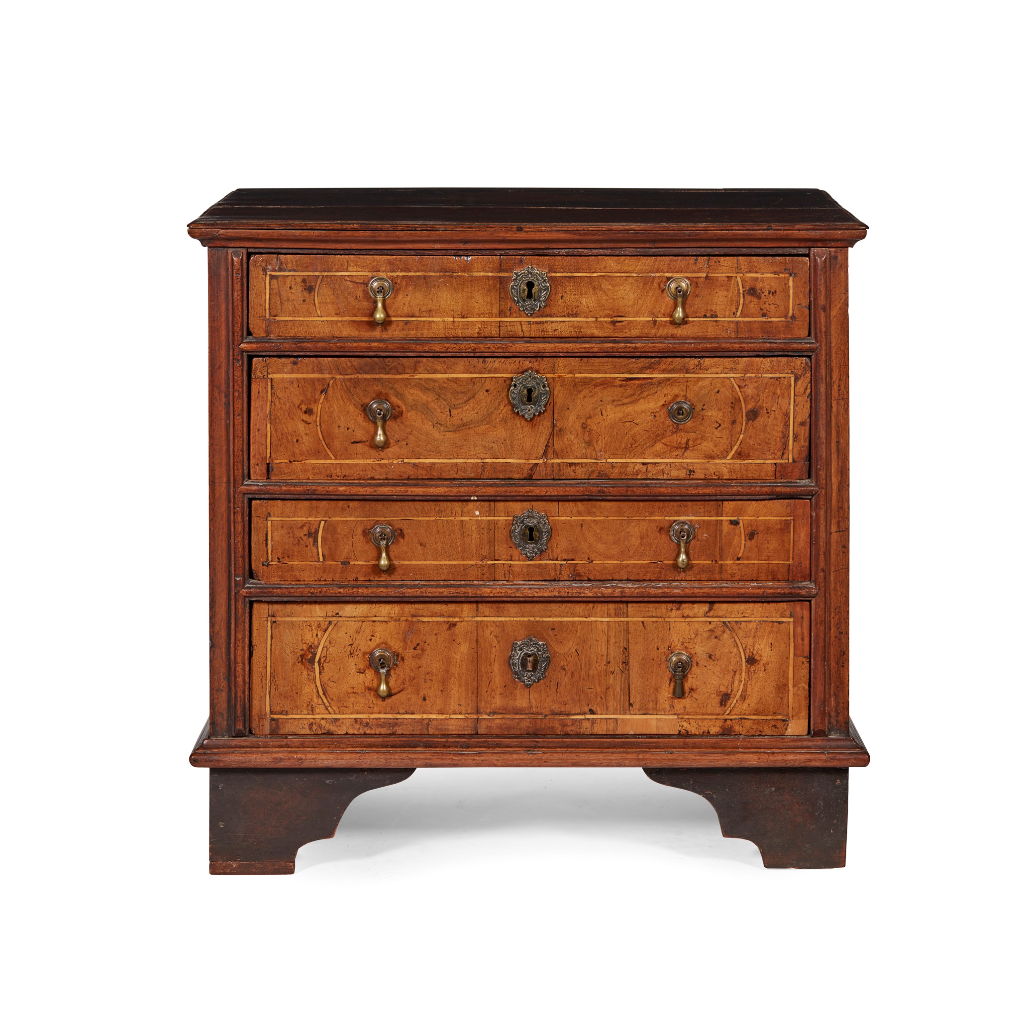 WILLIAM AND MARY WALUT AND OAK LINED INLAID CHEST OF DRAWERS