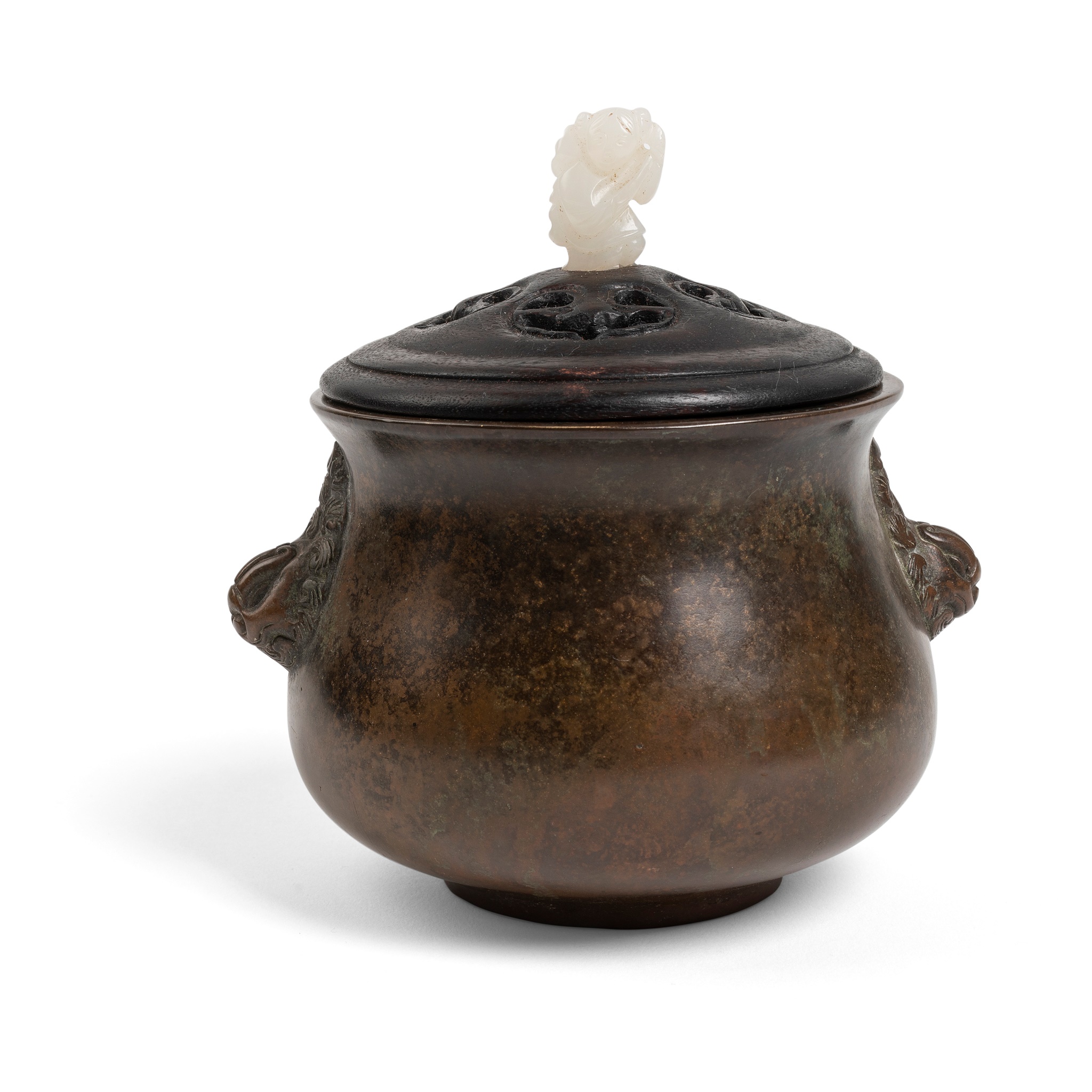 BRONZE CENSER WITH WOODEN COVER