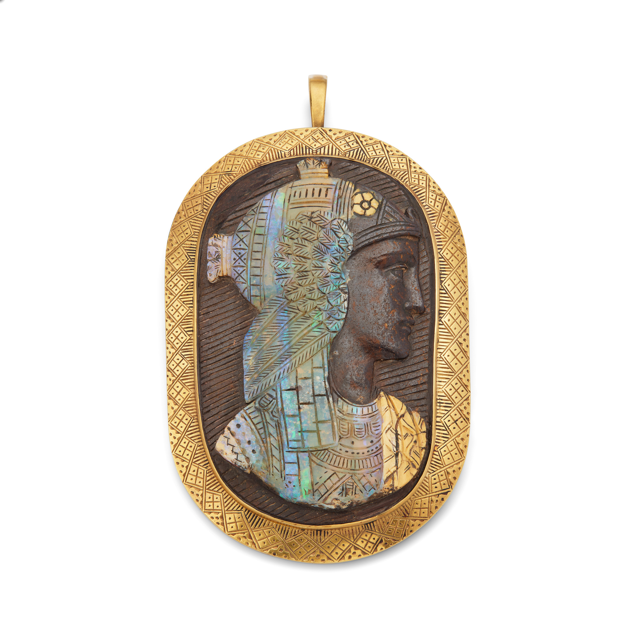 Wilhelm Schmidt: A boulder opal cameo pendant/ brooch, late 19th century