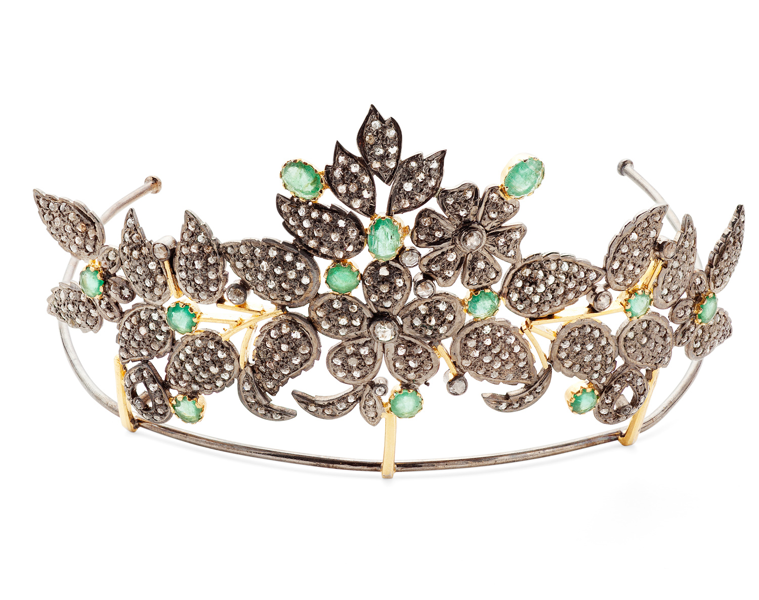 A late 19th century emerald and diamond set tiara