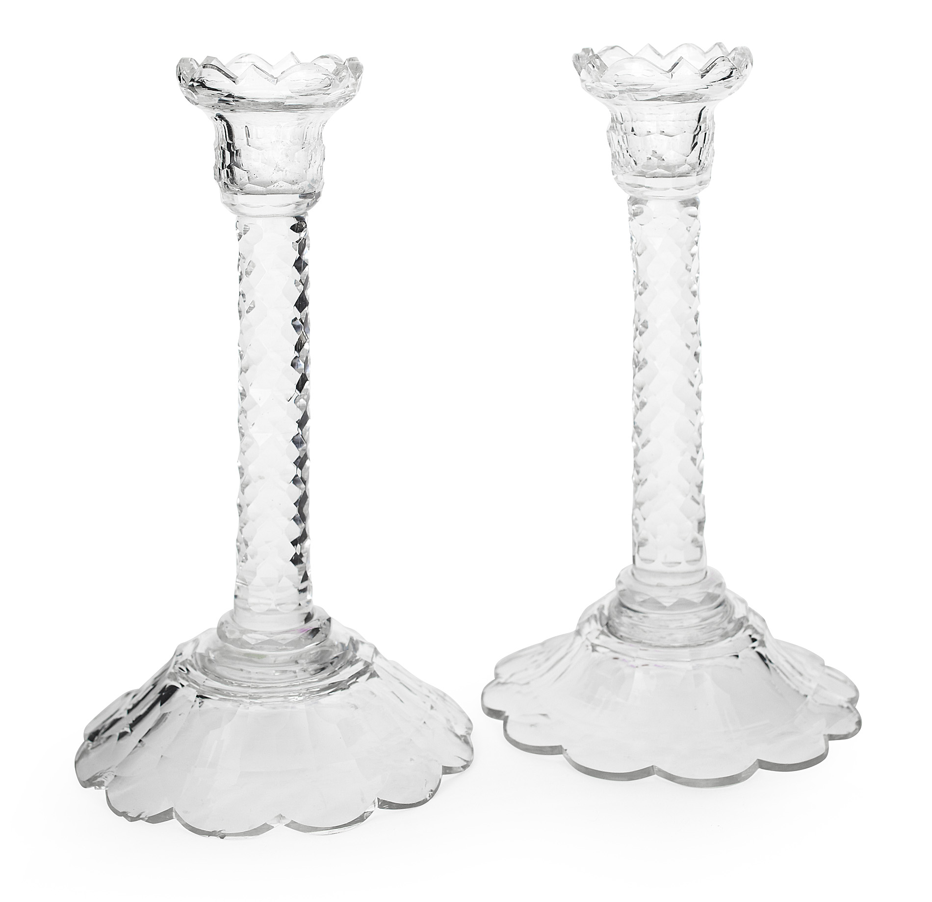 PAIR OF REGENCY STYLE GLASS CANDLESTICKS
